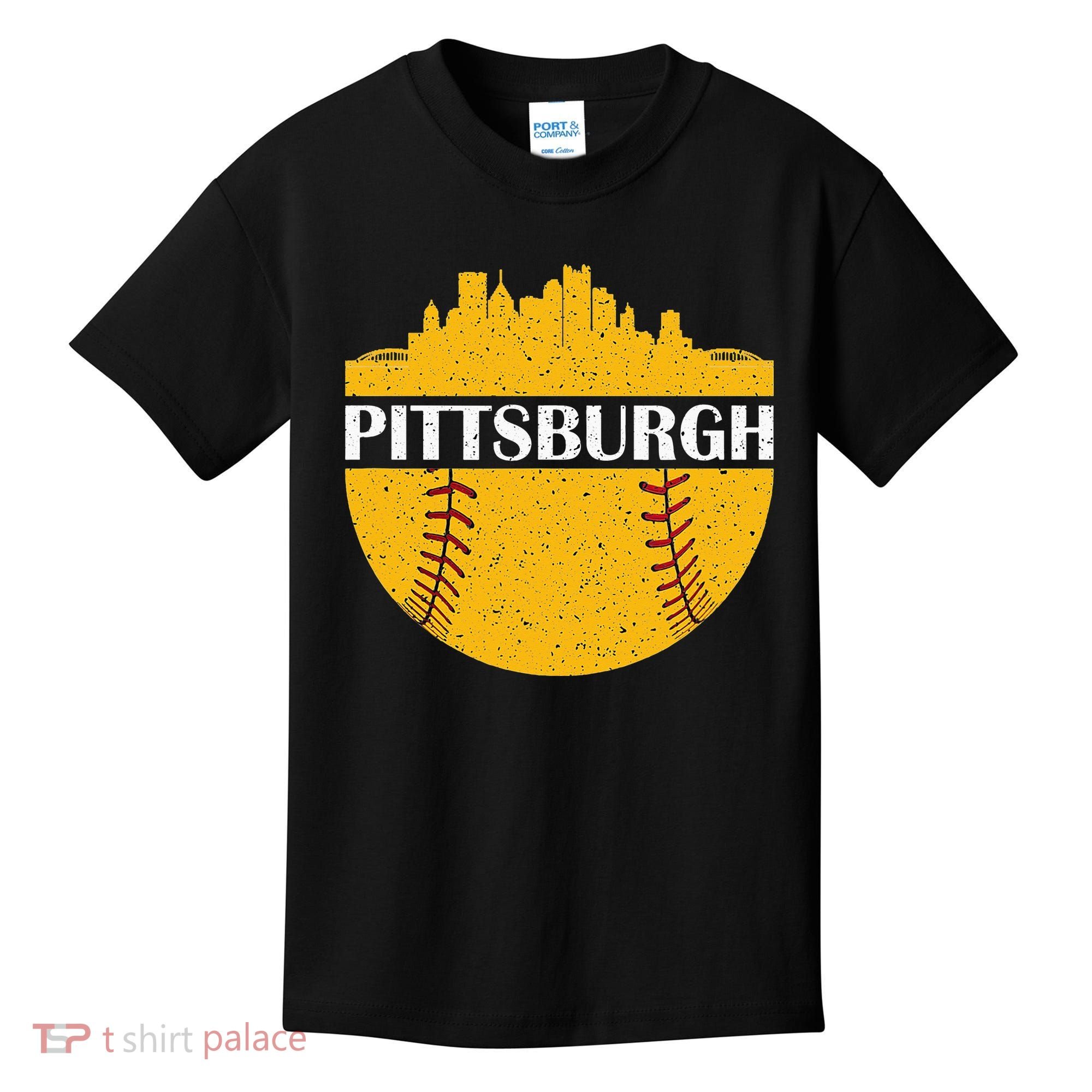 Pittsburgh Baseball Cityscape Distressed Novelty Pirate Kids T-Shirt