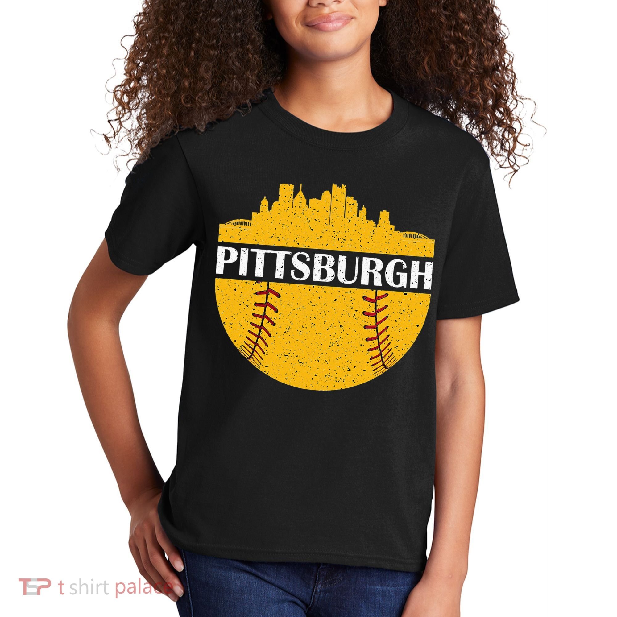 Pittsburgh Baseball Cityscape Distressed Novelty Pirate Kids T-Shirt