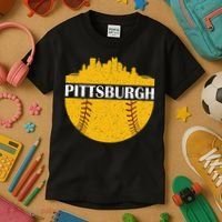 Pittsburgh Baseball Cityscape Distressed Novelty Pirate Kids T-Shirt thumb 3