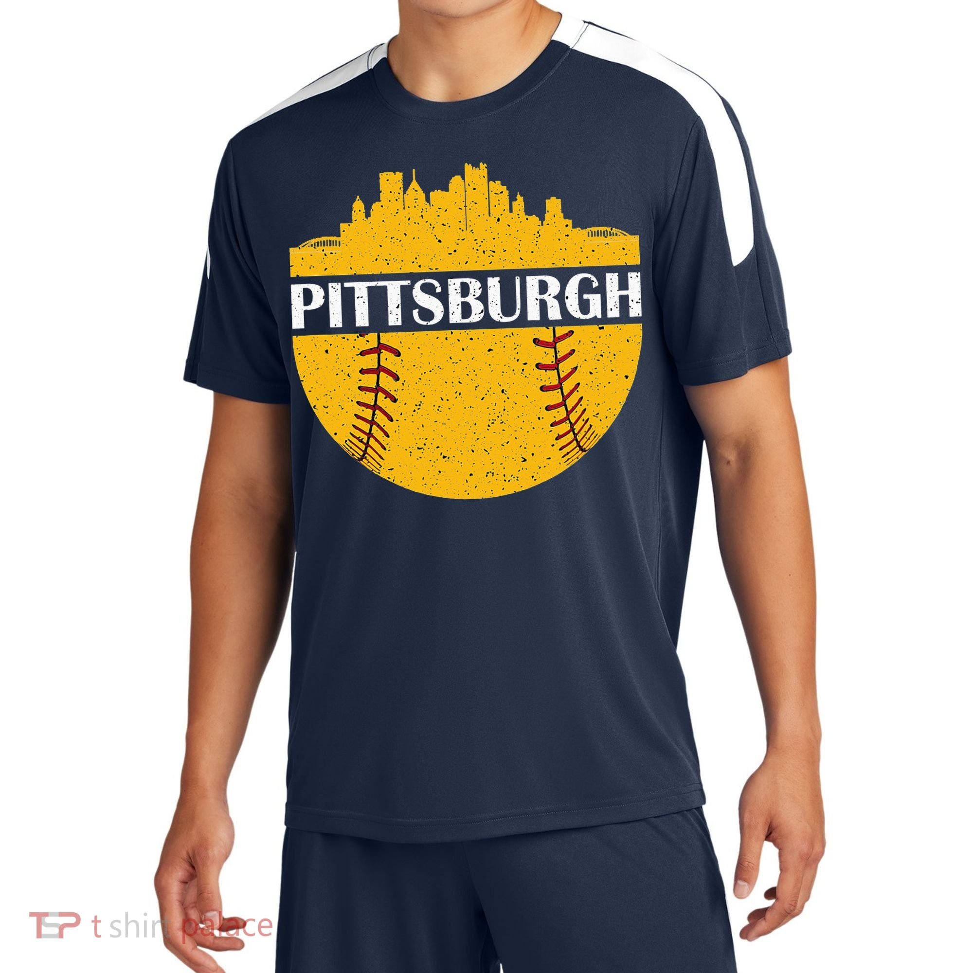 Pittsburgh Baseball Cityscape Distressed Novelty Pirate Sport-Tek Competitor United Soccer Jersey