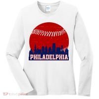 Philadelphia Baseball City Skyline Women's Long Sleeve Shirt thumb 0