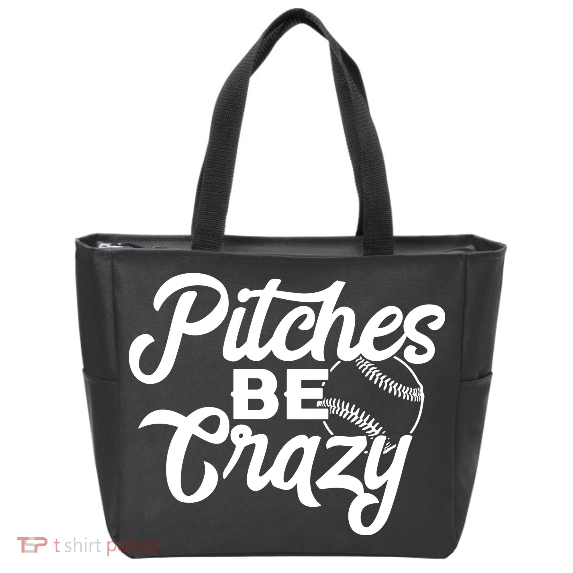 Pitches Be Crazy Softball Baseball Tote Bag
