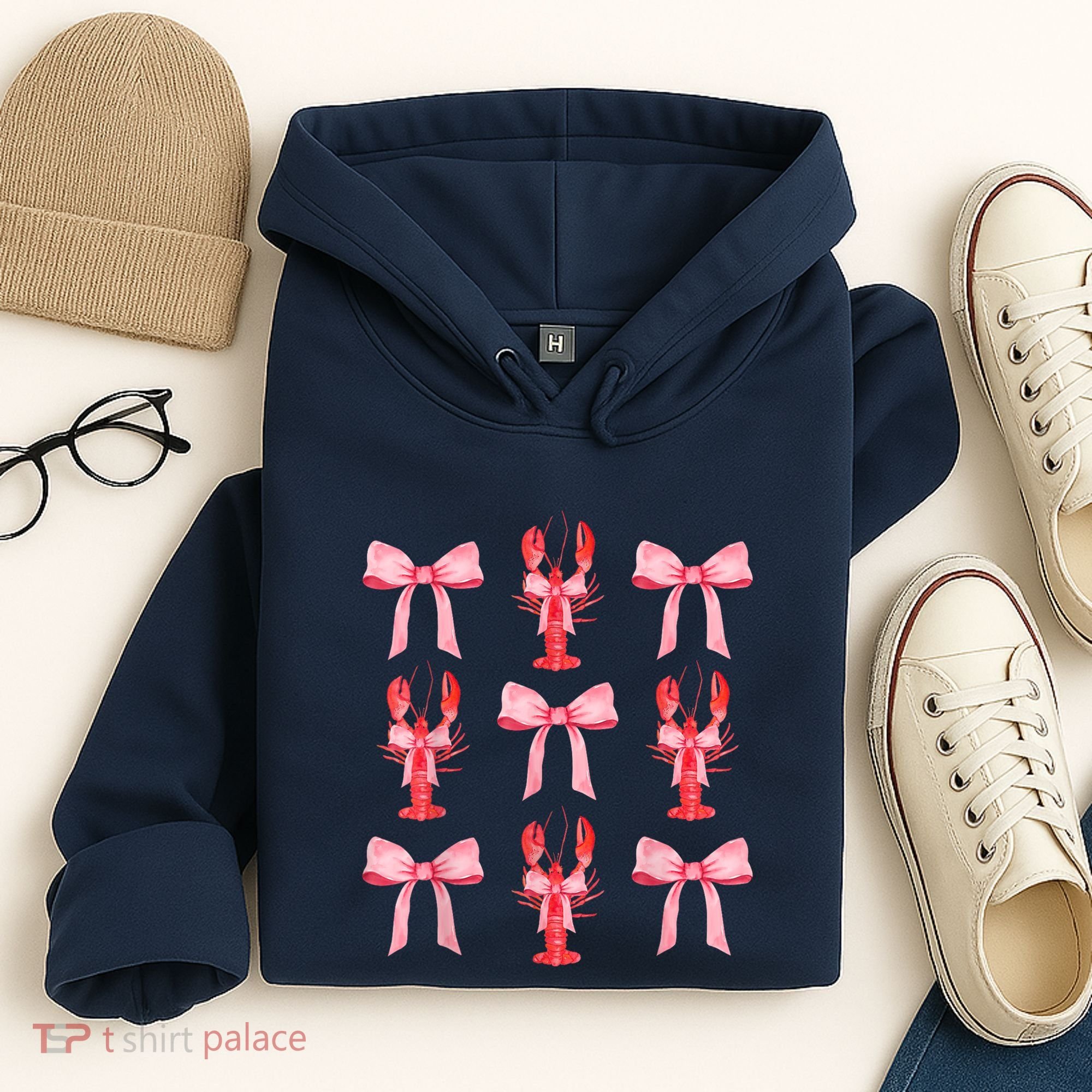 Pink Bow Cute Coquette Crawfish Clean Girl Aesthetic Hoodie