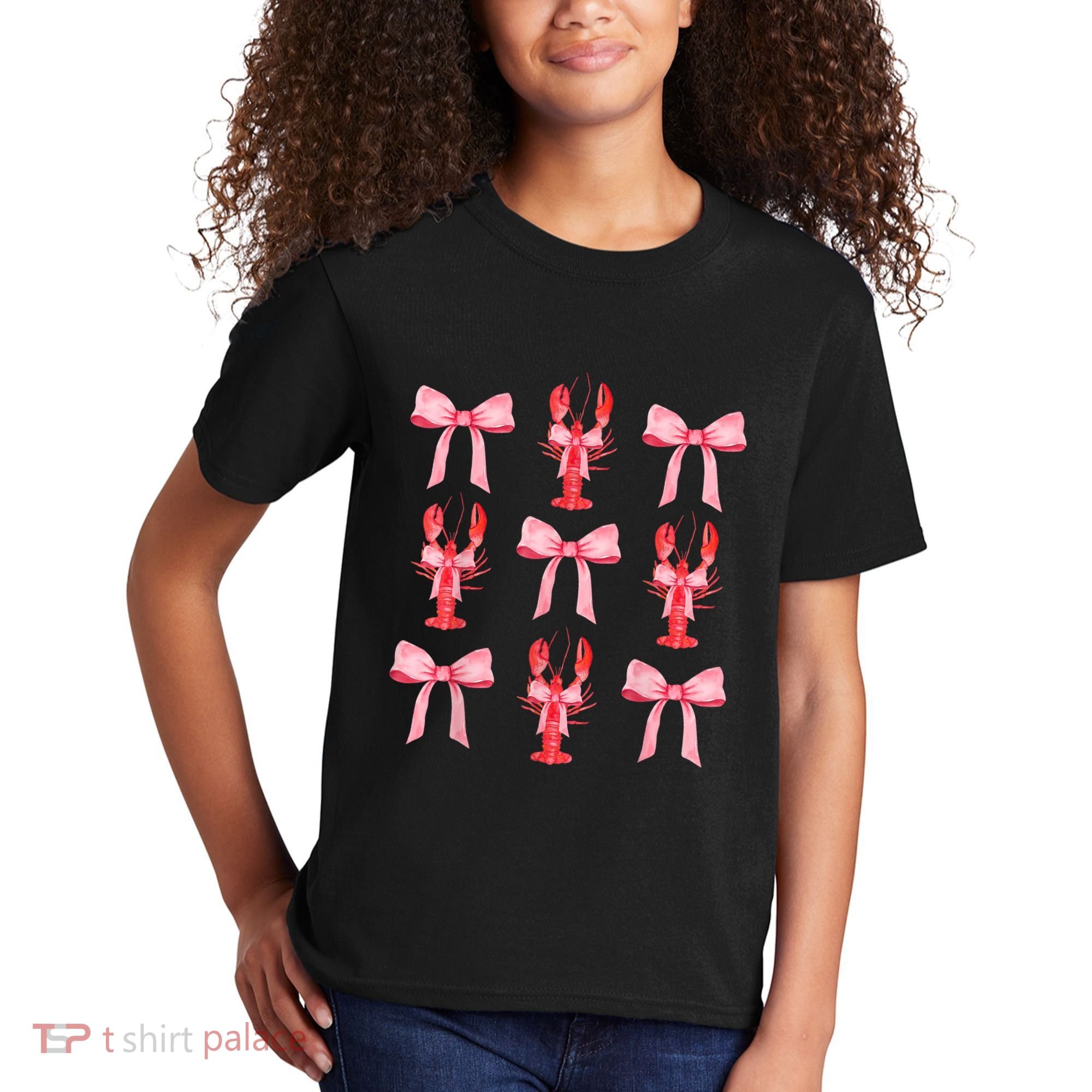 Pink Bow Cute Coquette Crawfish Clean Girl Aesthetic Kids T-Shirt