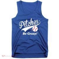 Pitches Be Crazy Funny Baseball Sport Tank Top thumb 0