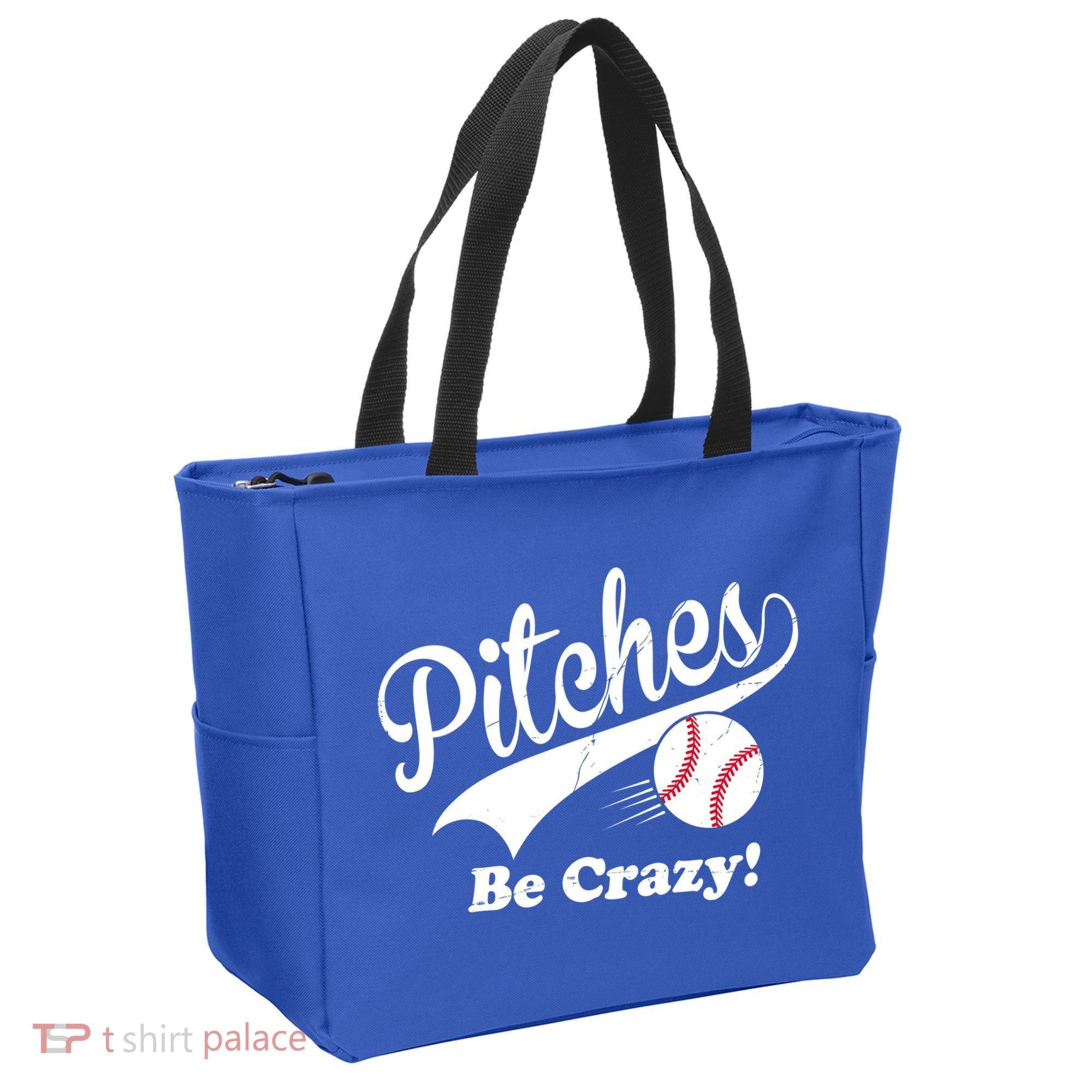 Pitches Be Crazy Funny Baseball Sport Tote Bag