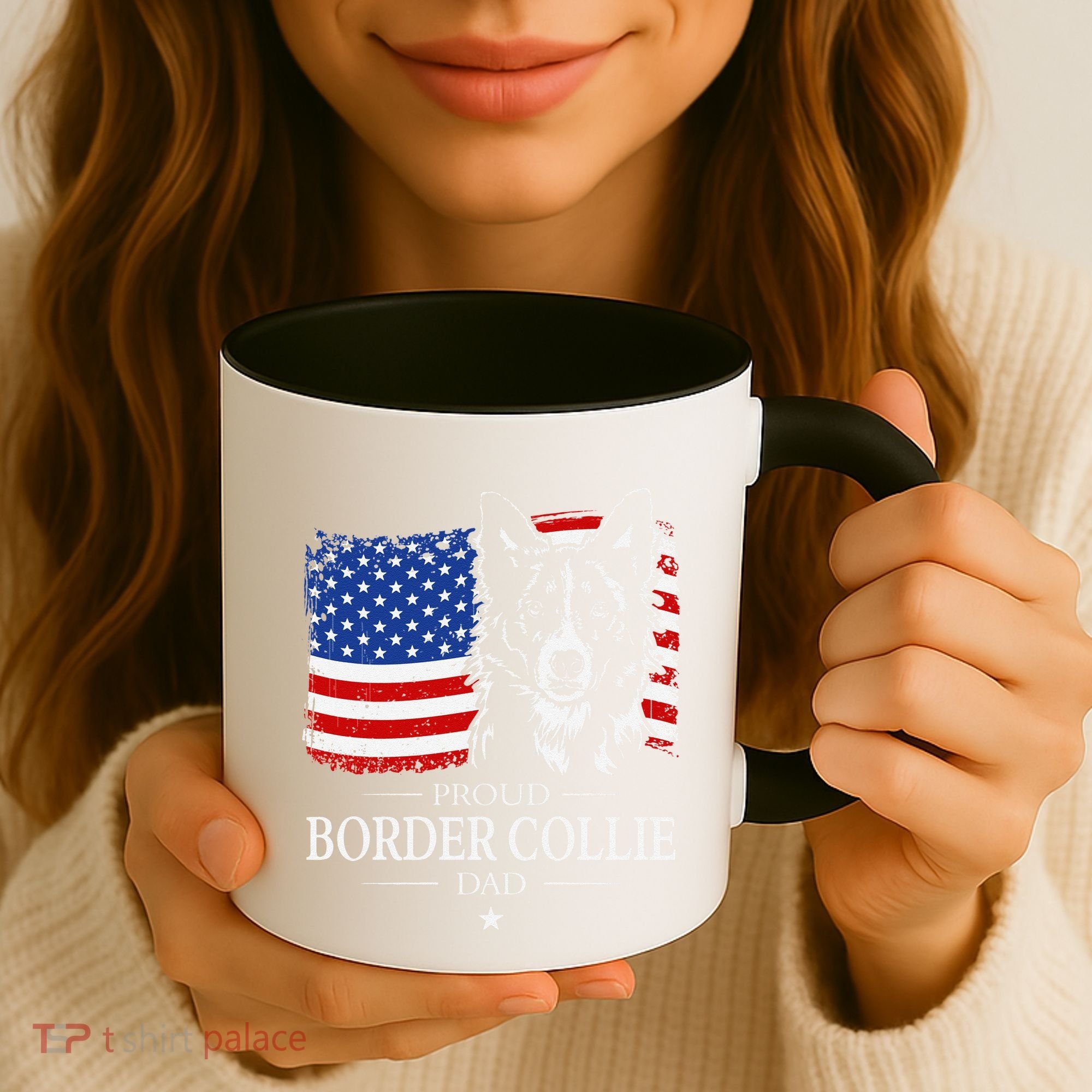 Proud Border Collie Dad American Flag Patriotic Dog Coffee Mug