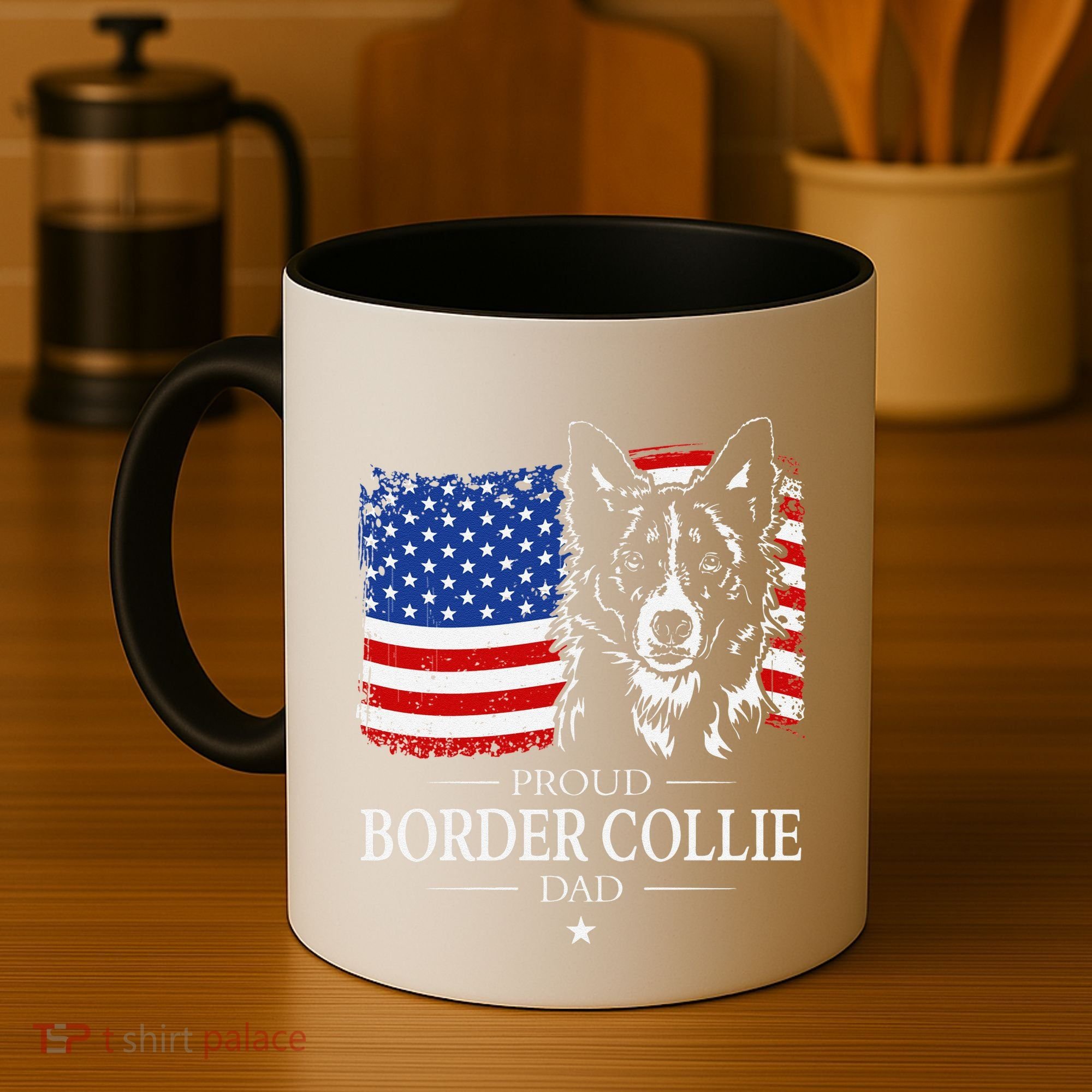 Proud Border Collie Dad American Flag Patriotic Dog Coffee Mug