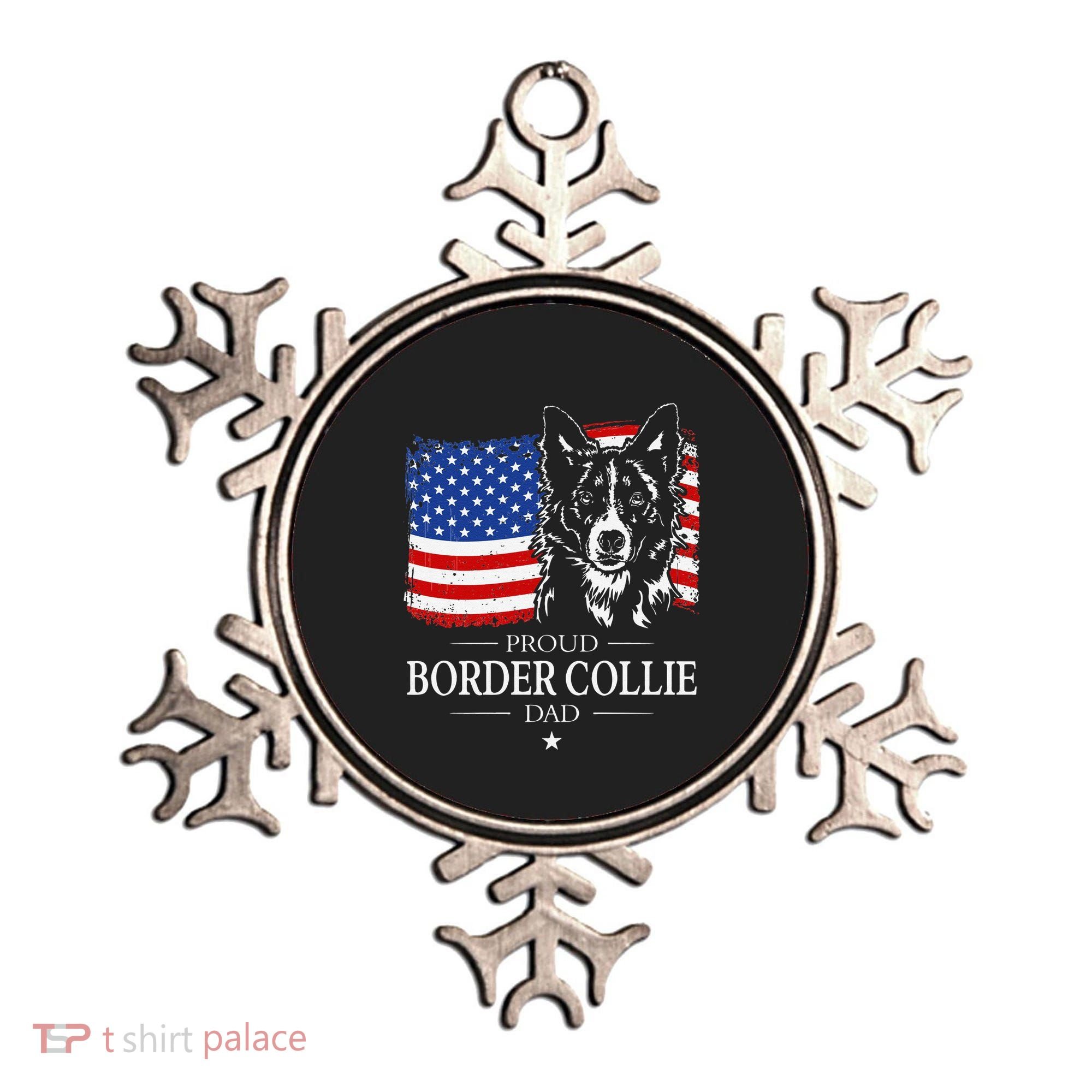 Proud Border Collie Dad American Flag Patriotic Dog Ornament
