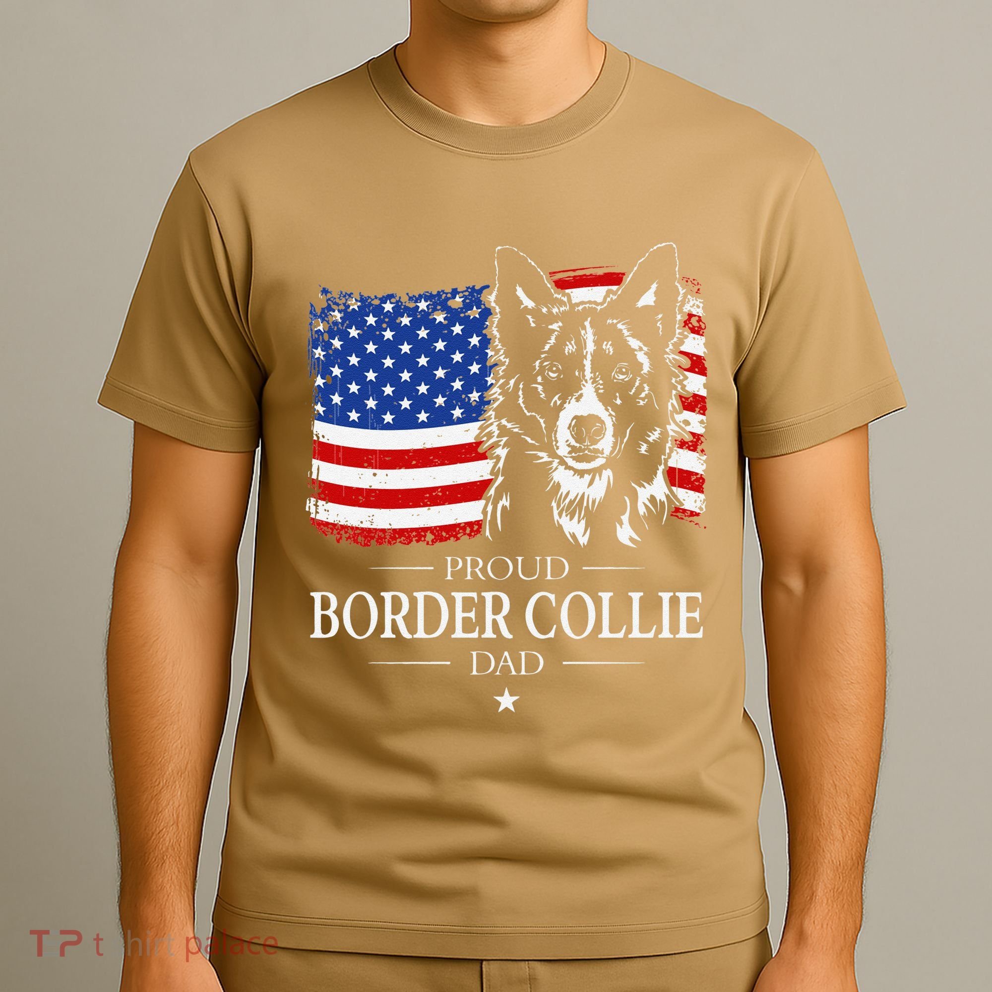 Proud Border Collie Dad American Flag Patriotic Dog T-Shirt
