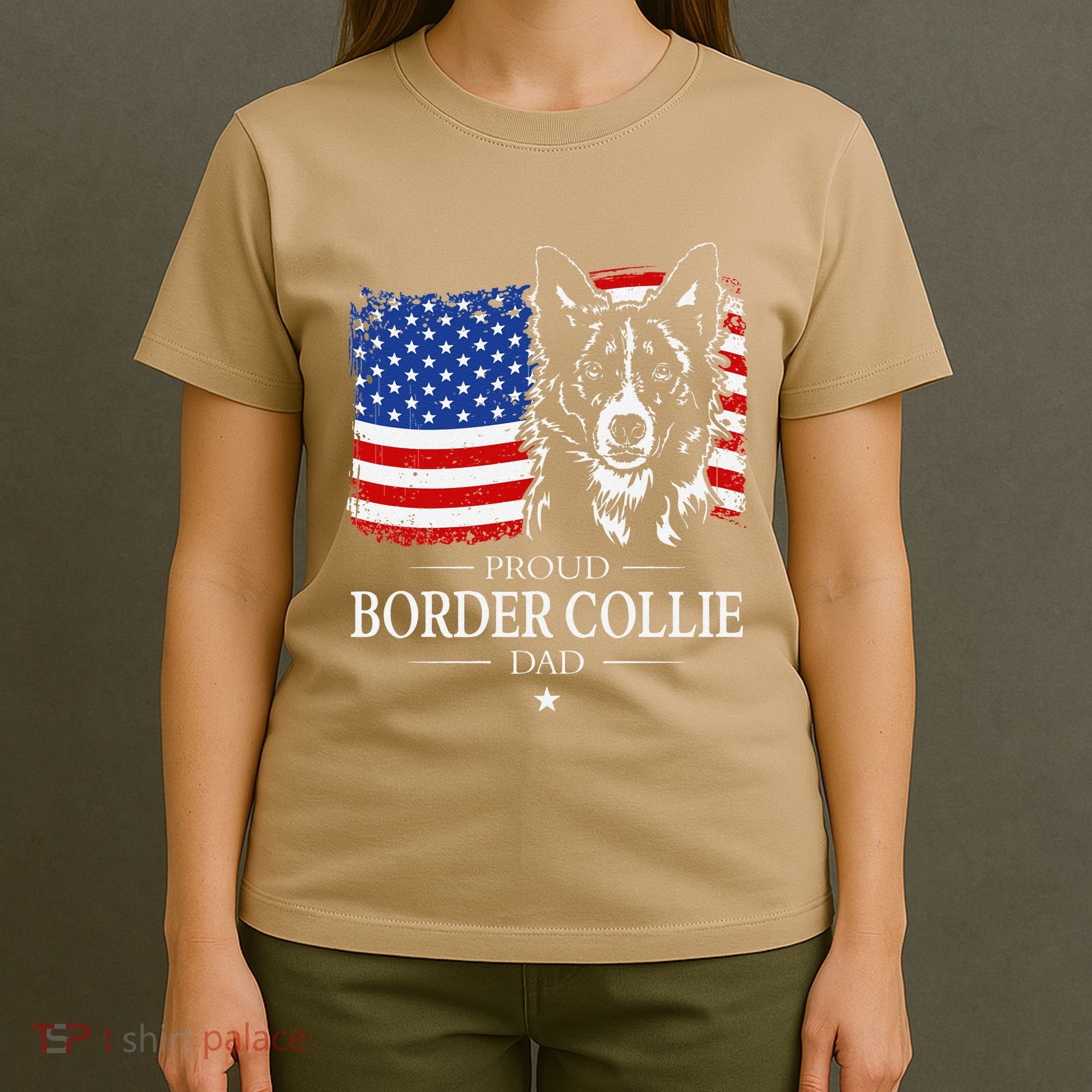Proud Border Collie Dad American Flag Patriotic Dog T-Shirt