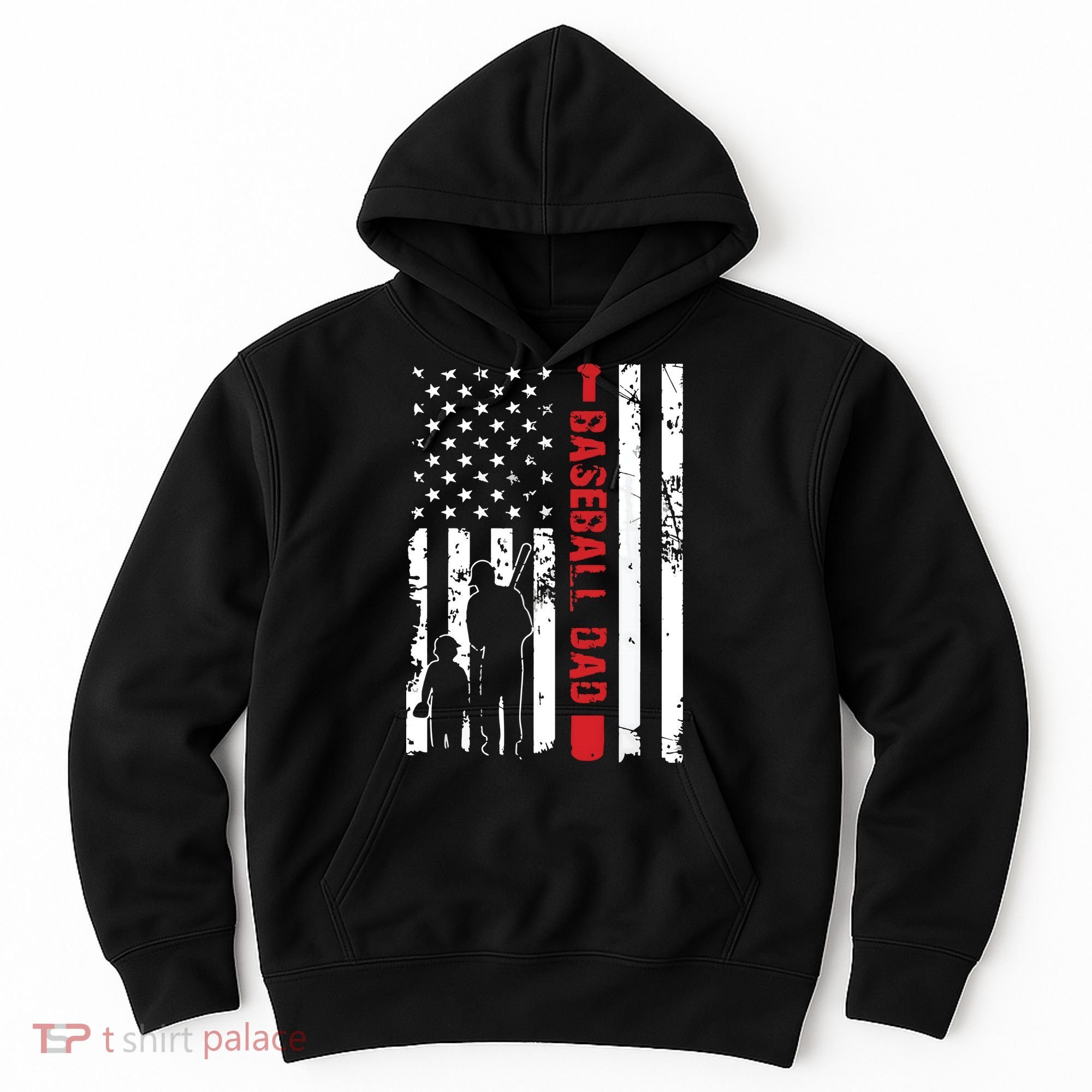 Proud Baseball Dad American Flag Sports Hoodie