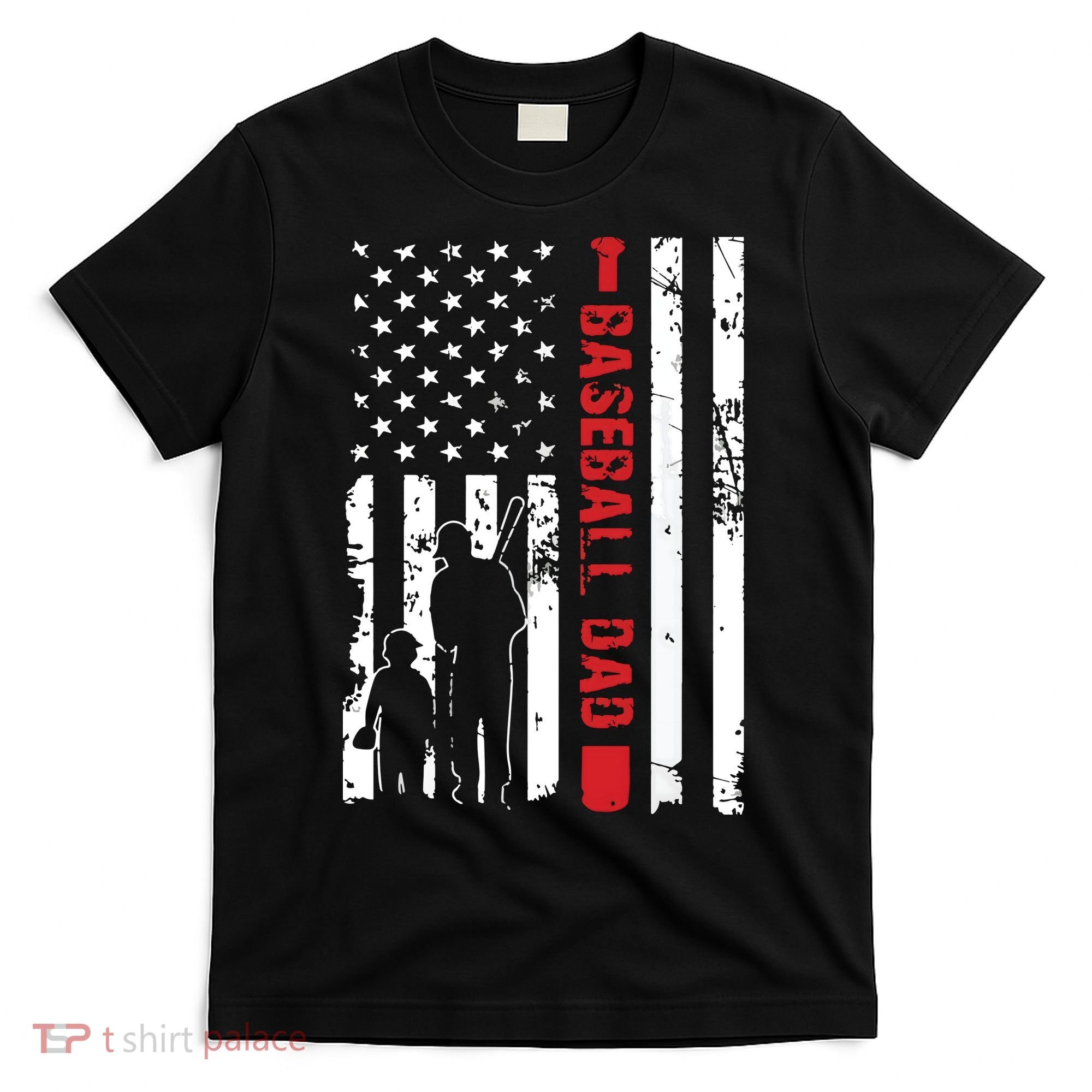 Proud Baseball Dad American Flag Sports T-Shirt