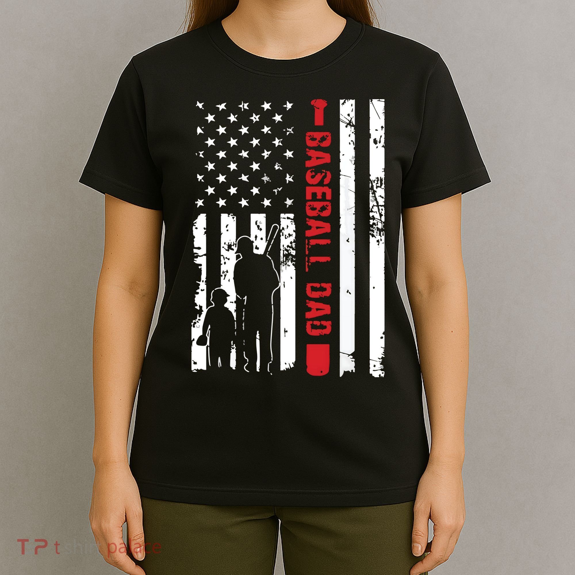 Proud Baseball Dad American Flag Sports T-Shirt
