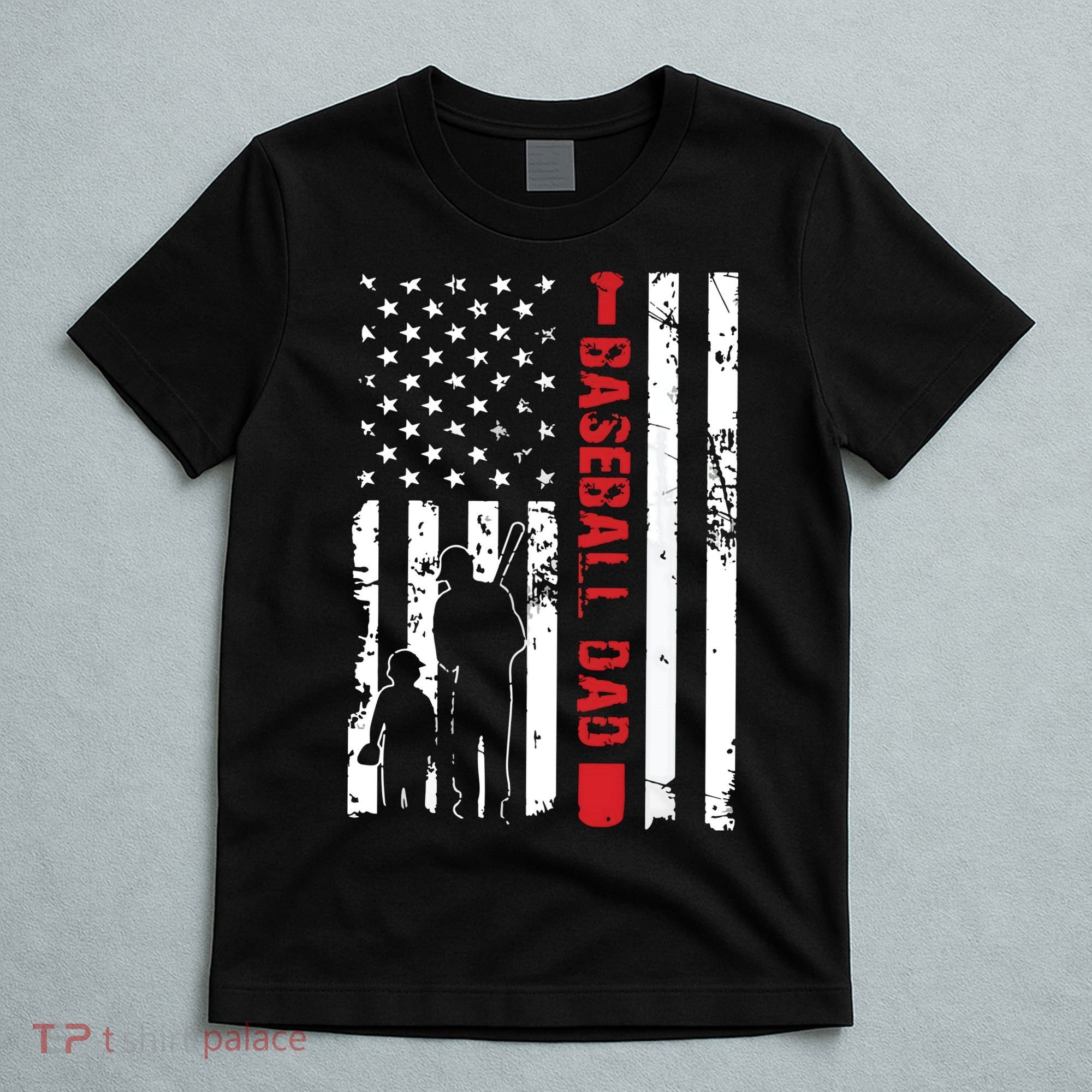 Proud Baseball Dad American Flag Sports T-Shirt