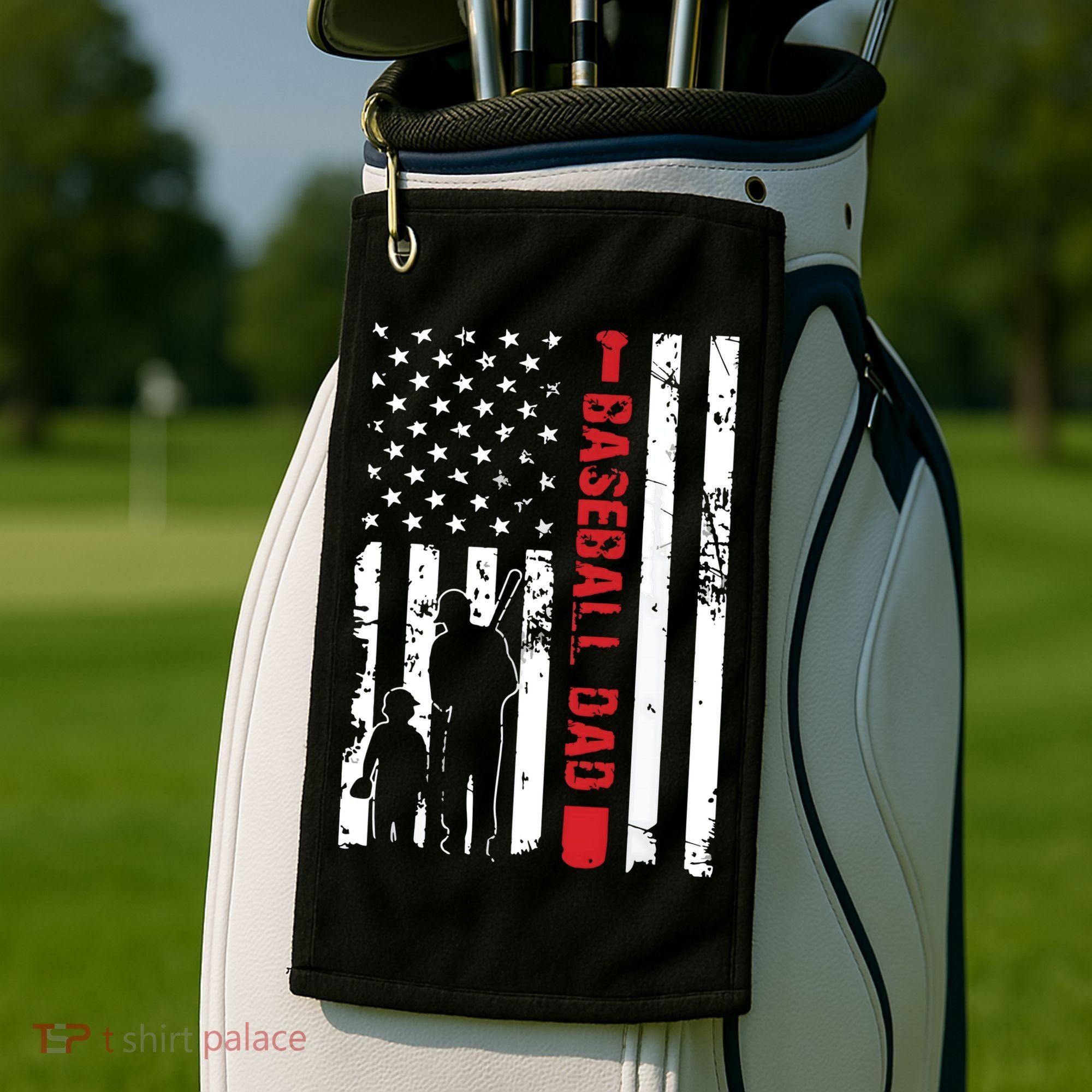 Proud Baseball Dad American Flag Sports Golf Towel