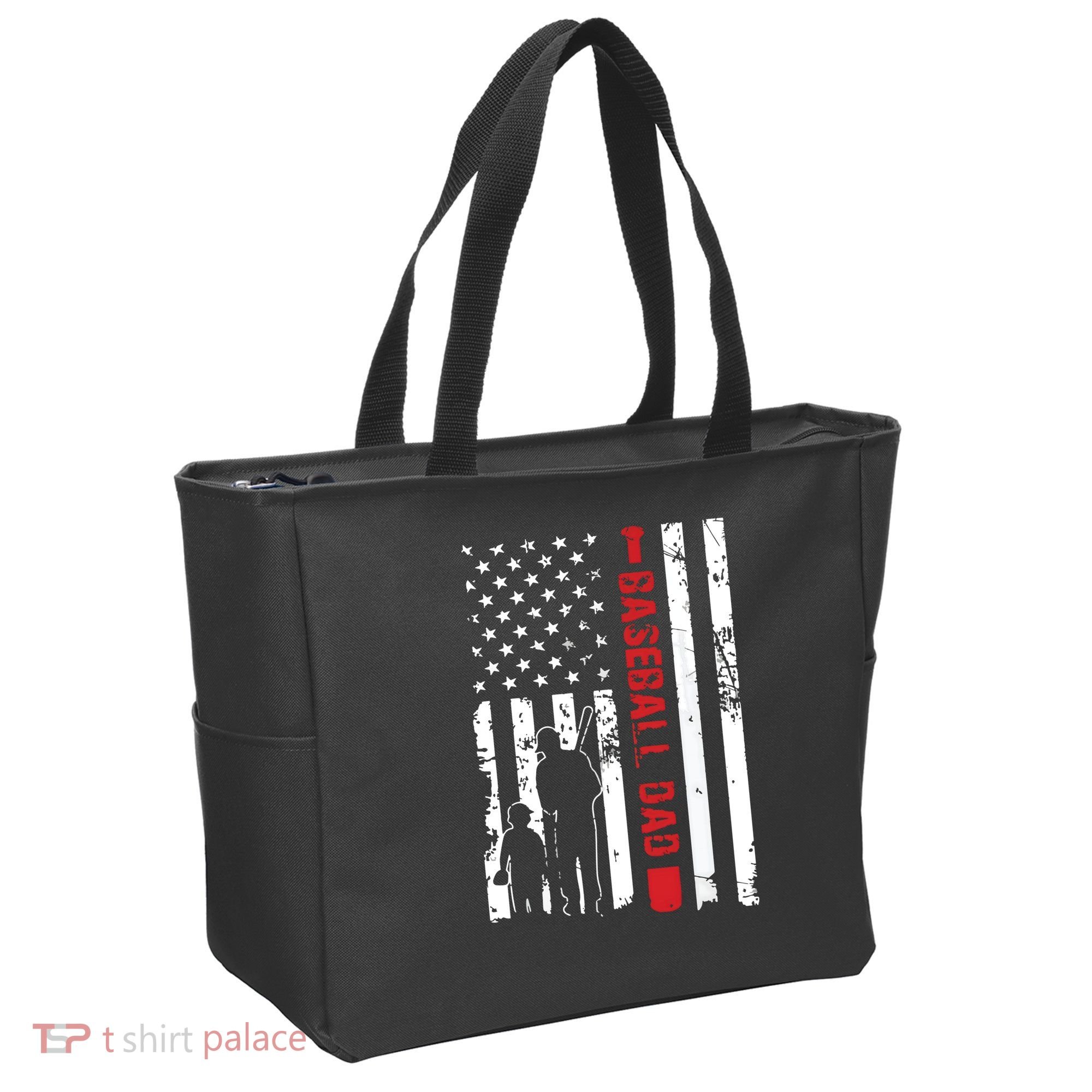 Proud Baseball Dad American Flag Sports Tote Bag