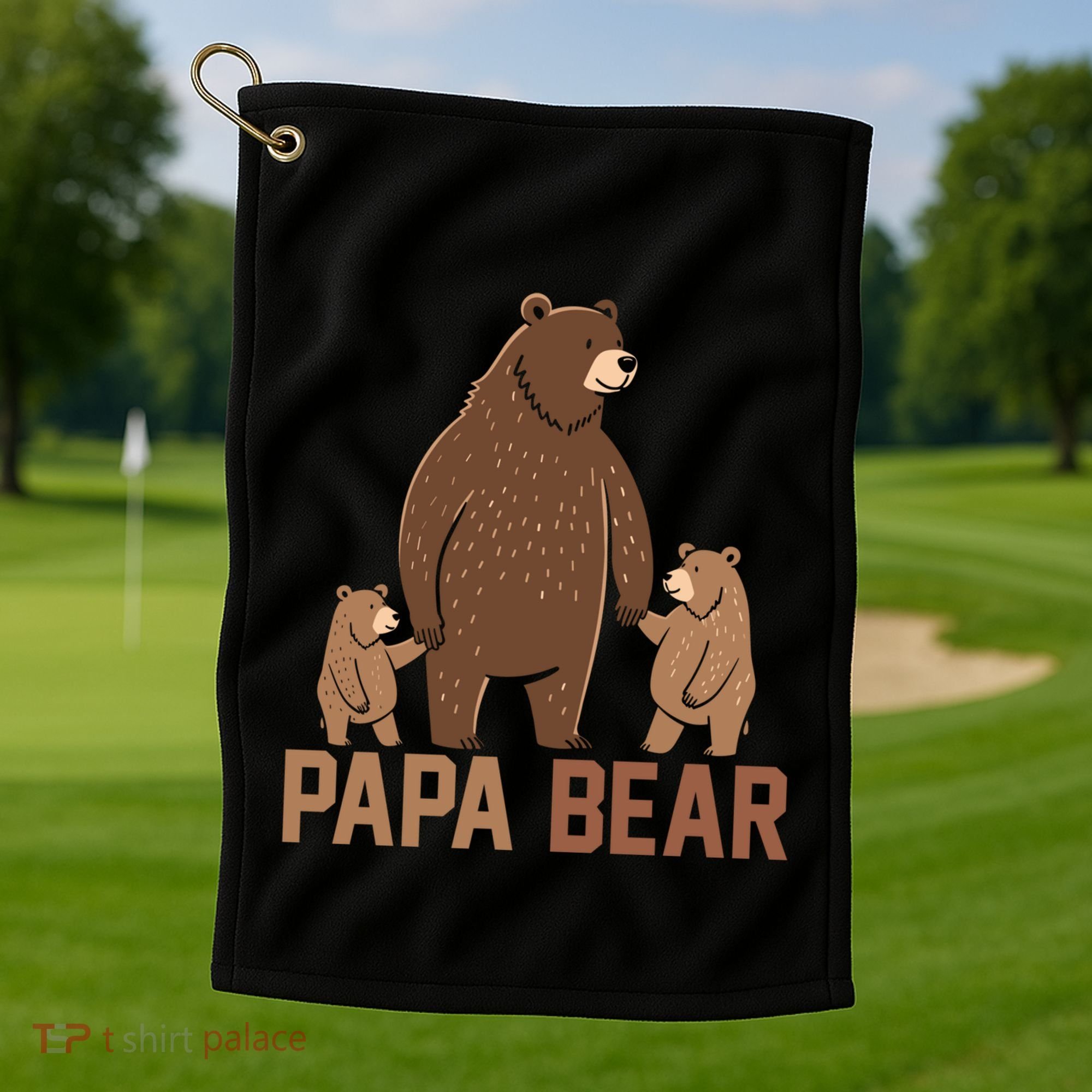 Papa Bear Dad Two Cubs Daddy Bear 2 FatherS Day Gift Golf Towel