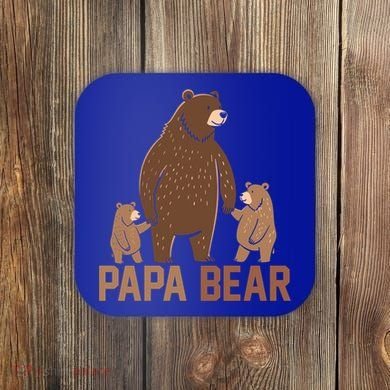Papa Bear Dad Two Cubs Daddy Bear 2 FatherS Day Gift Coaster
