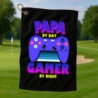 Papa By Day Gamer By Night Golf Towel thumb 1