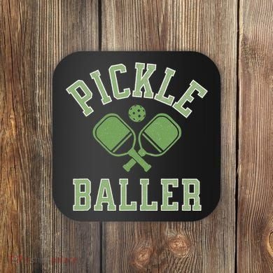 Pickle Baller Distressed Retro Athletic Pickleball Coaster