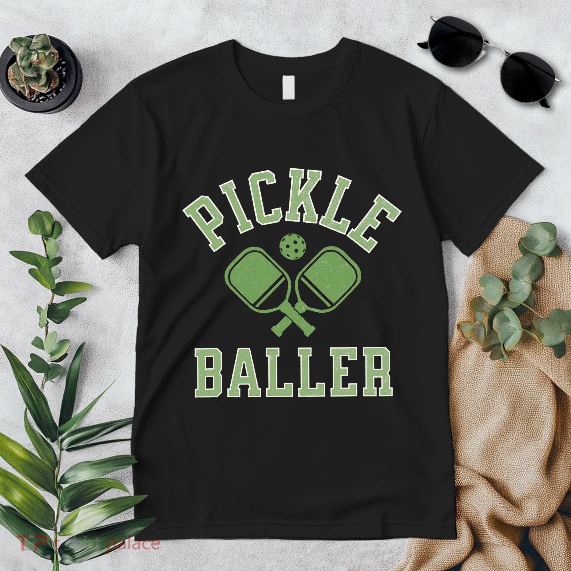 Pickle Baller Distressed Retro Athletic Pickleball Premium T-Shirt
