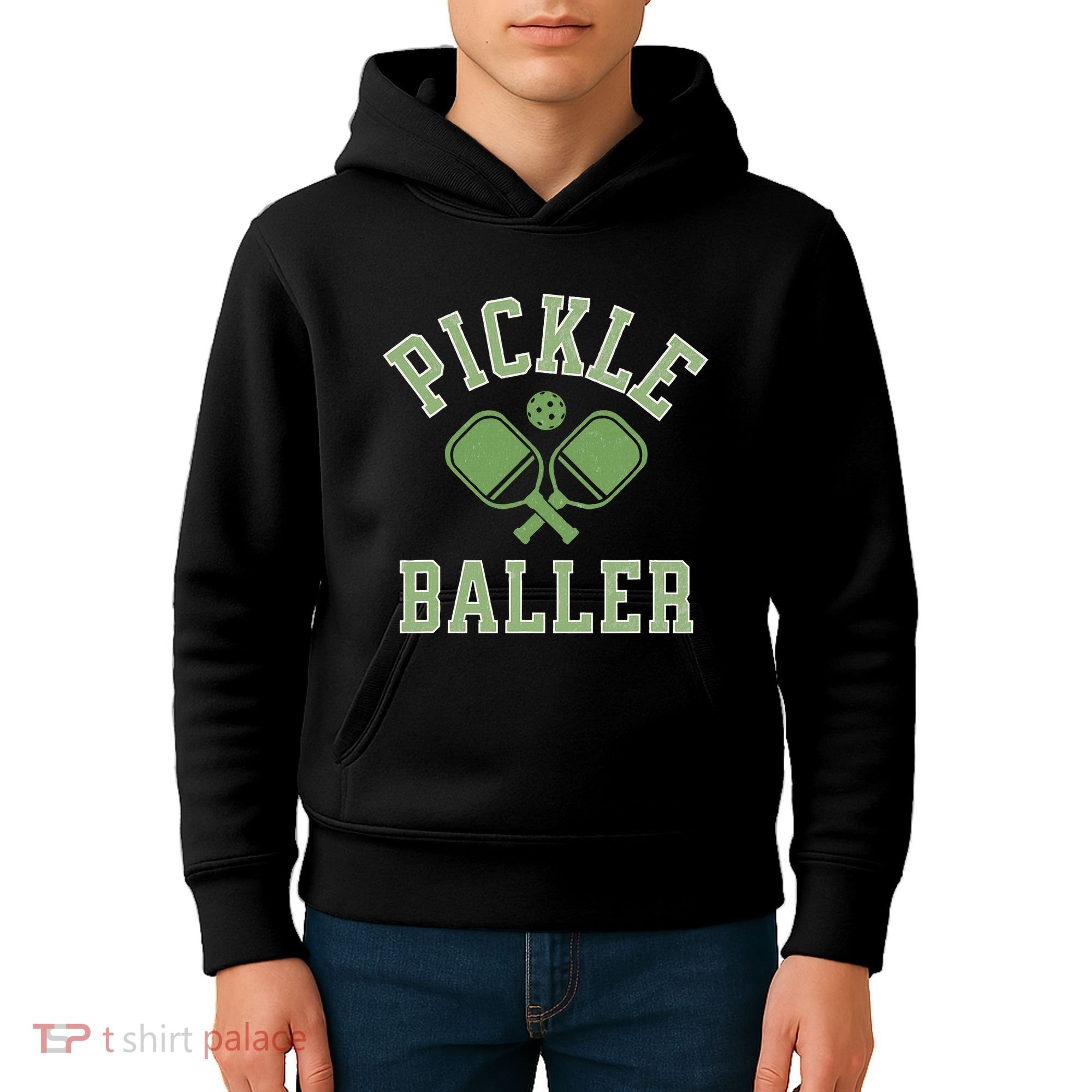 Pickle Baller Distressed Retro Athletic Pickleball Kids Hoodie