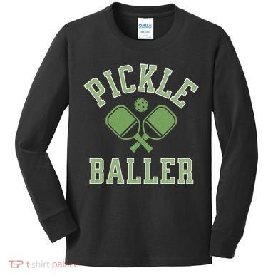 Pickle Baller Distressed Retro Athletic Pickleball Kids Long Sleeve Shirt