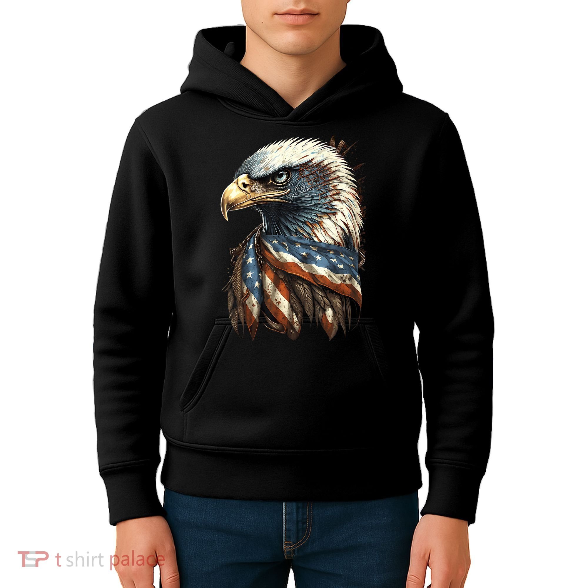 Patriotic Bald Eagle 4th Of July Usa American Flag Kids Hoodie