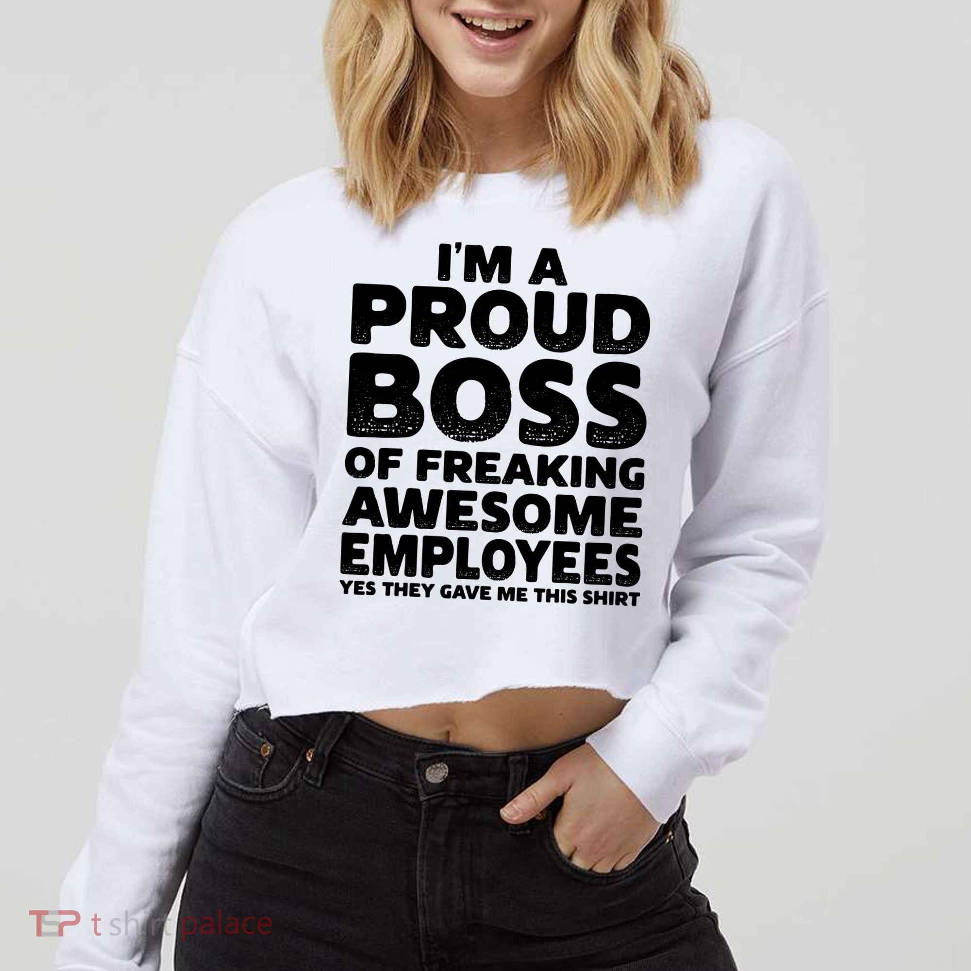 Proud Boss Employee Office Boss Day Funny Boss Cropped Pullover Crew