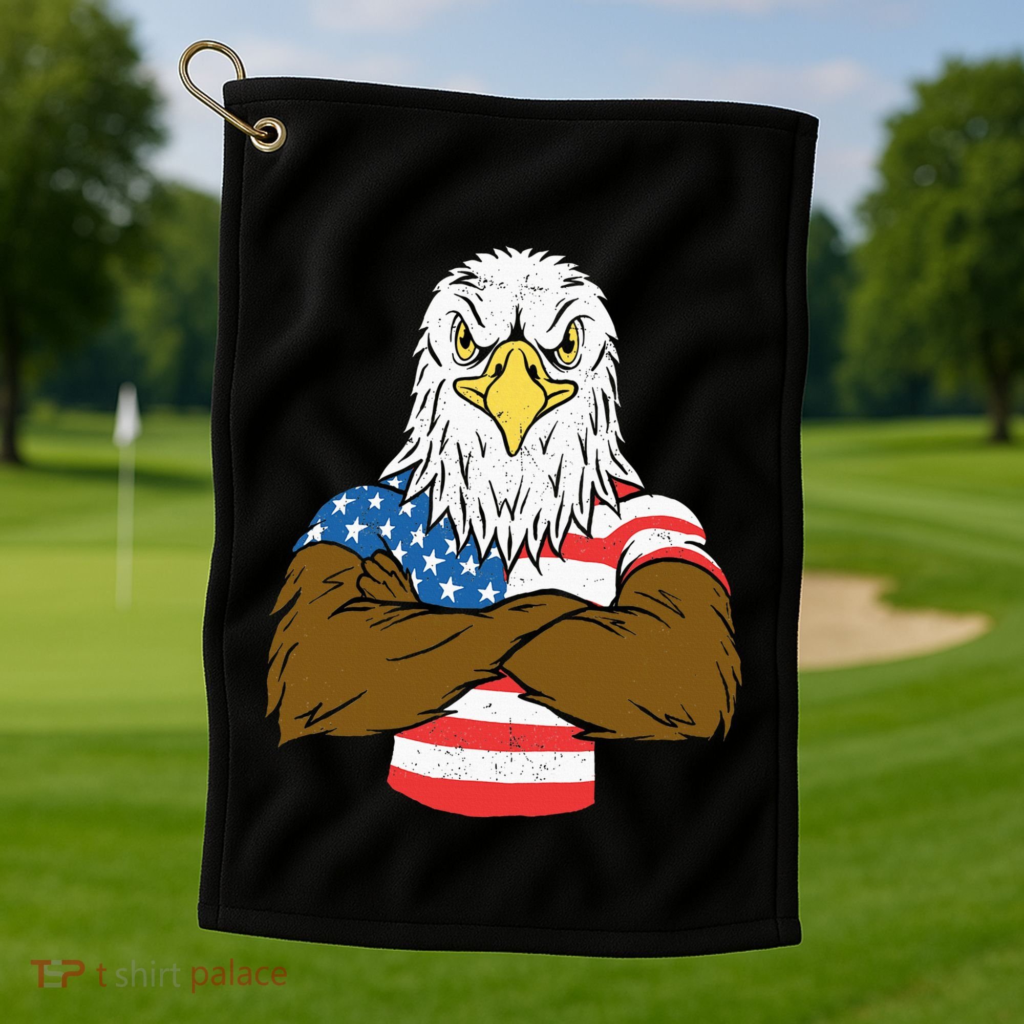 Patriotic Bald Eagle Usa American Flag Golf Towel