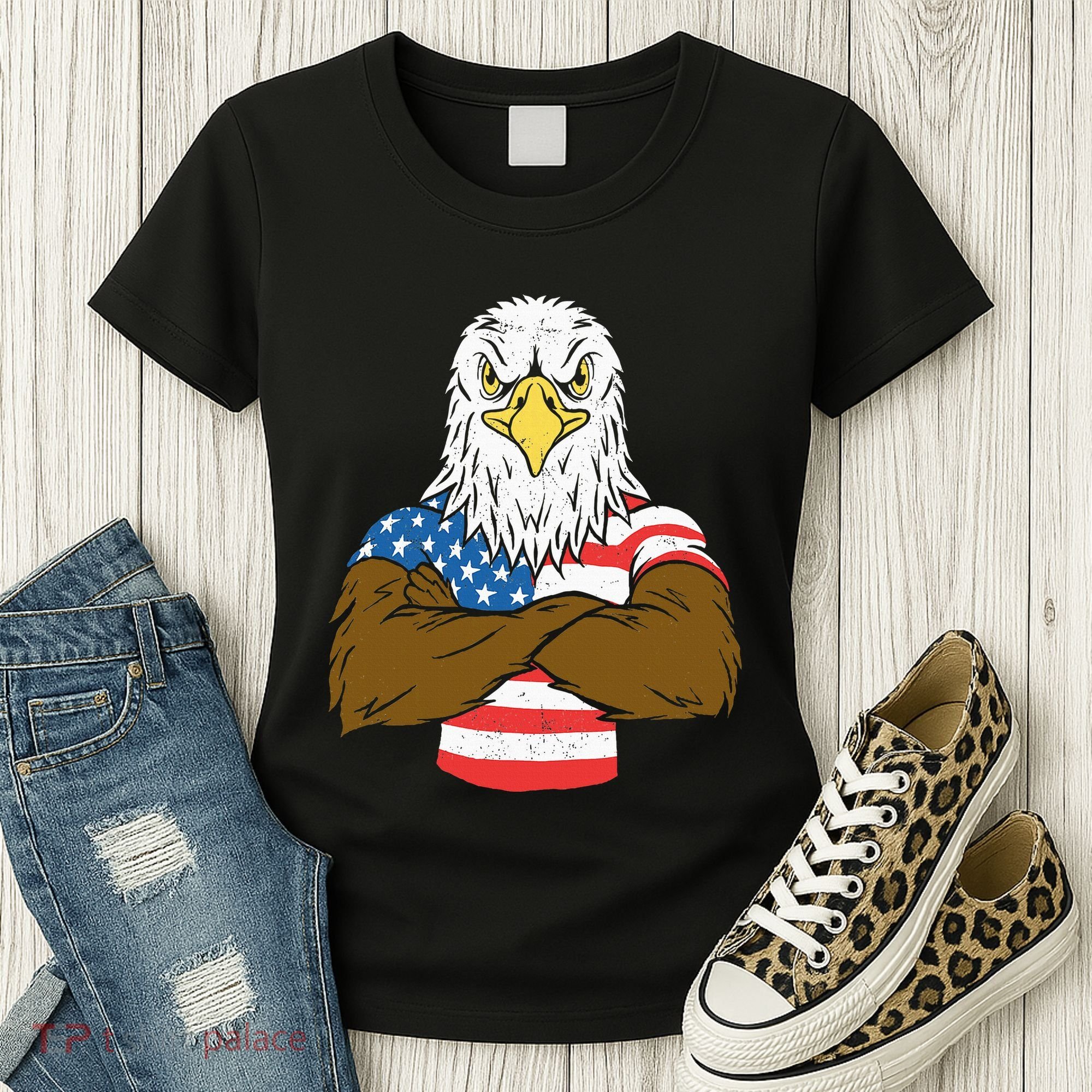 Patriotic Bald Eagle Usa American Flag Women's T-Shirt