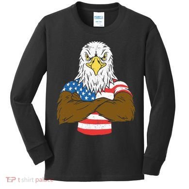 Patriotic Bald Eagle Usa American Flag Kids Long Sleeve Shirt