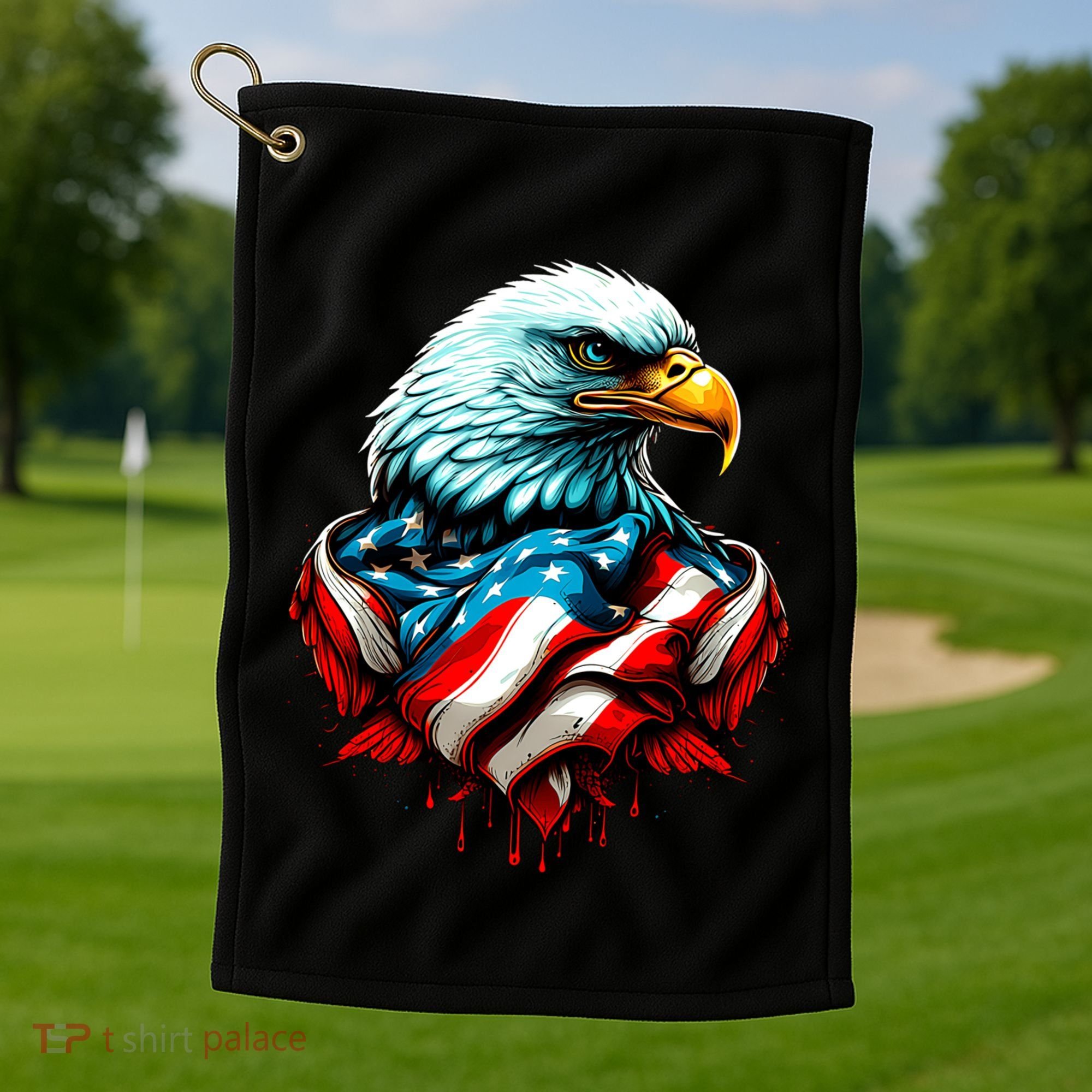 Patriotic Bald Eagle 4th Of July USA American Flag Golf Towel