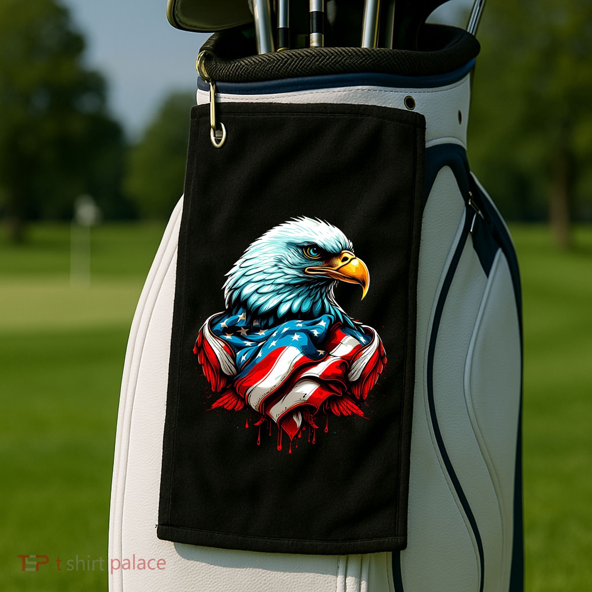 Patriotic Bald Eagle 4th Of July USA American Flag Golf Towel
