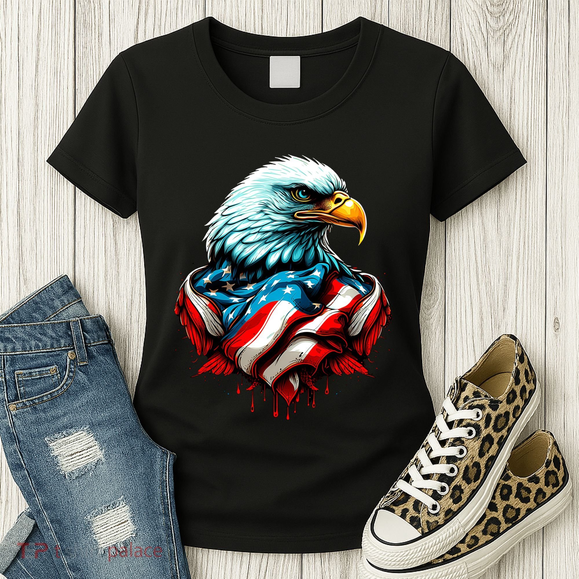 Patriotic Bald Eagle 4th Of July USA American Flag Women's T-Shirt
