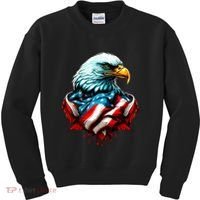 Patriotic Bald Eagle 4th Of July USA American Flag Kids Sweatshirt thumb 0