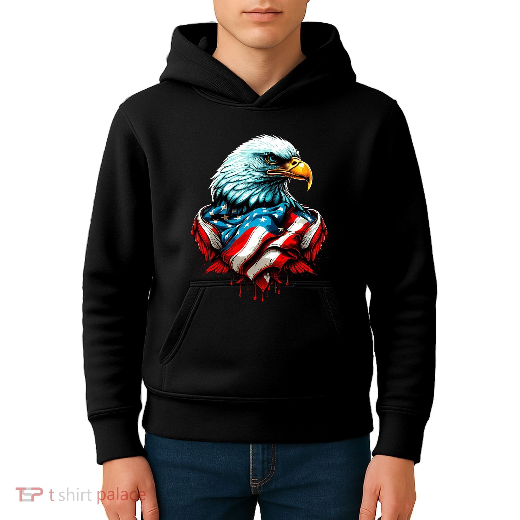 Patriotic Bald Eagle 4th Of July USA American Flag Kids Hoodie