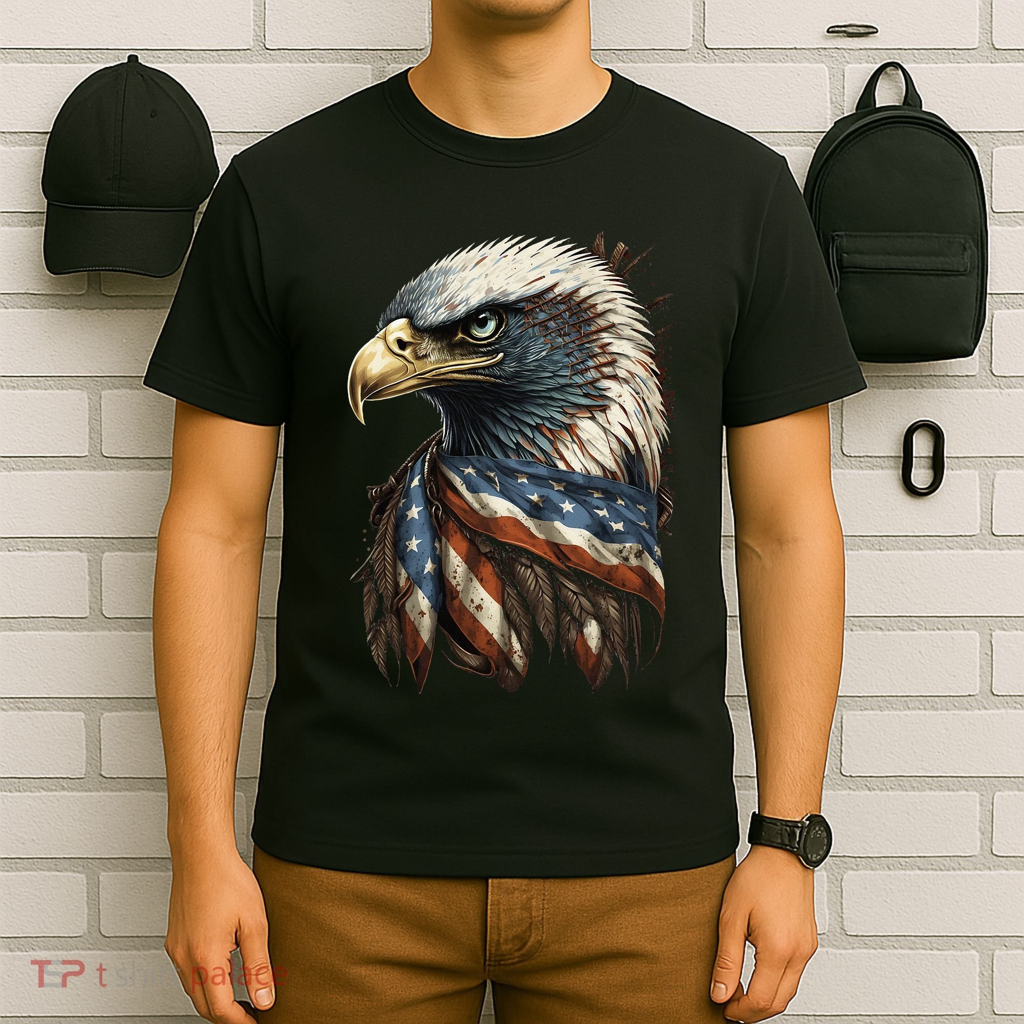 Patriotic Bald Eagle 4th Of JulyMen USA American Flag T-Shirt