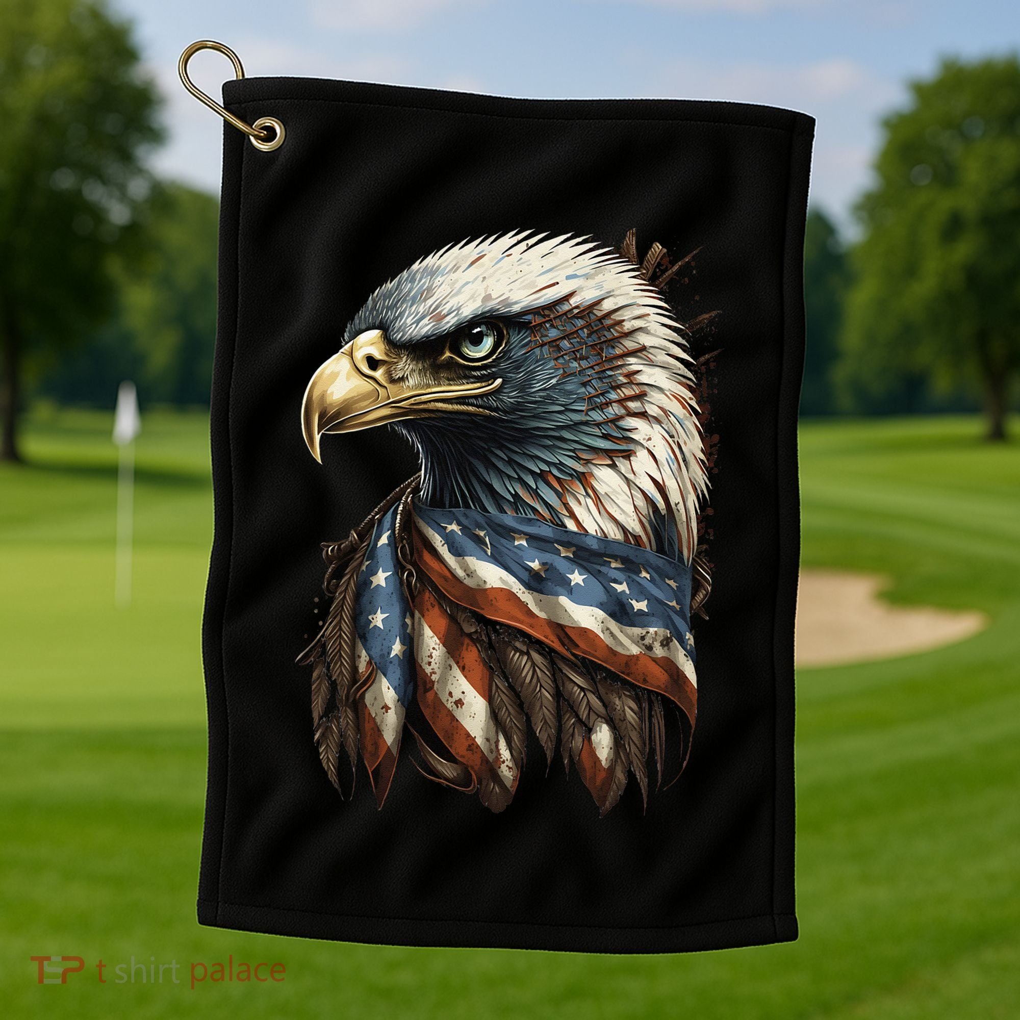 Patriotic Bald Eagle 4th Of JulyMen USA American Flag Golf Towel