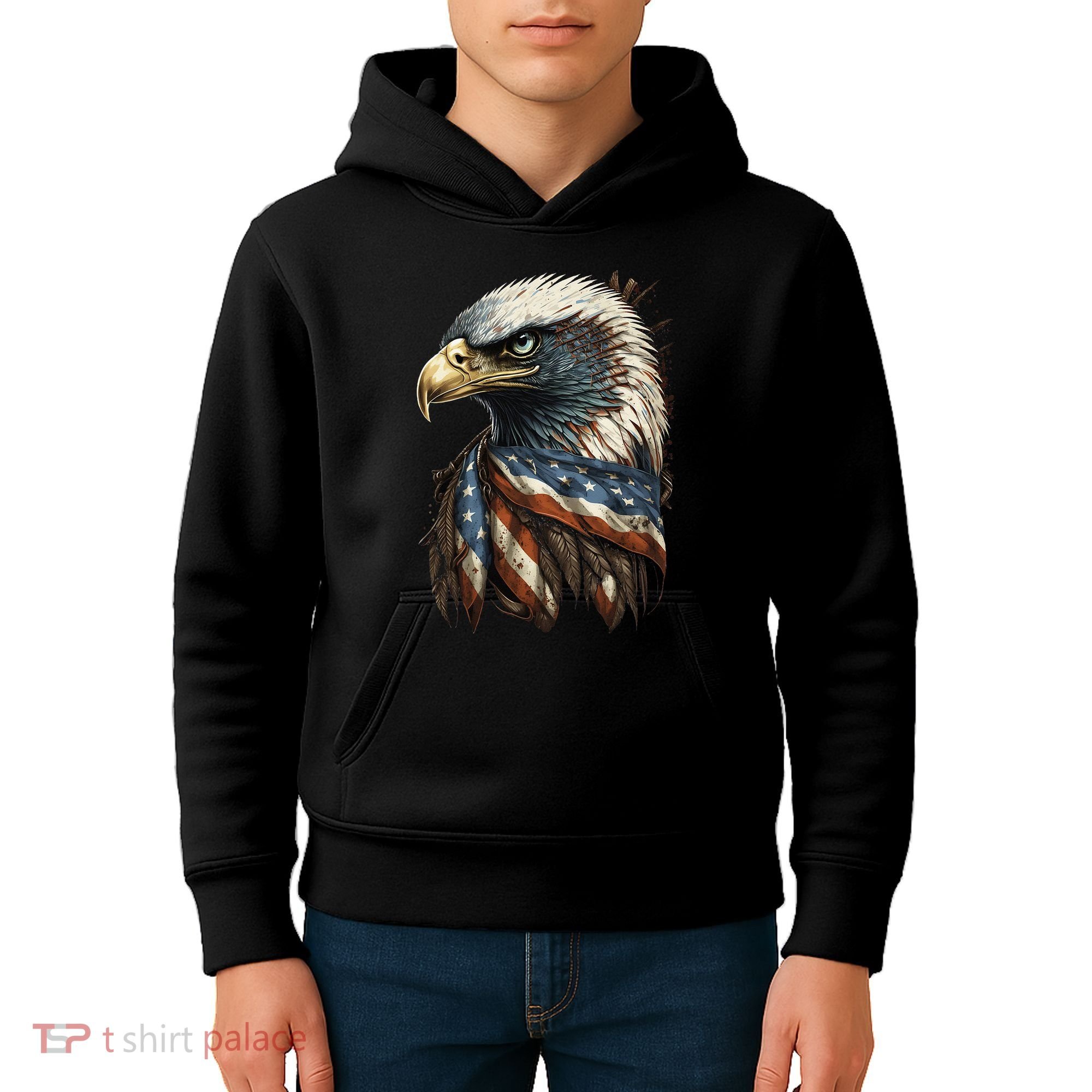 Patriotic Bald Eagle 4th Of JulyMen USA American Flag Kids Hoodie