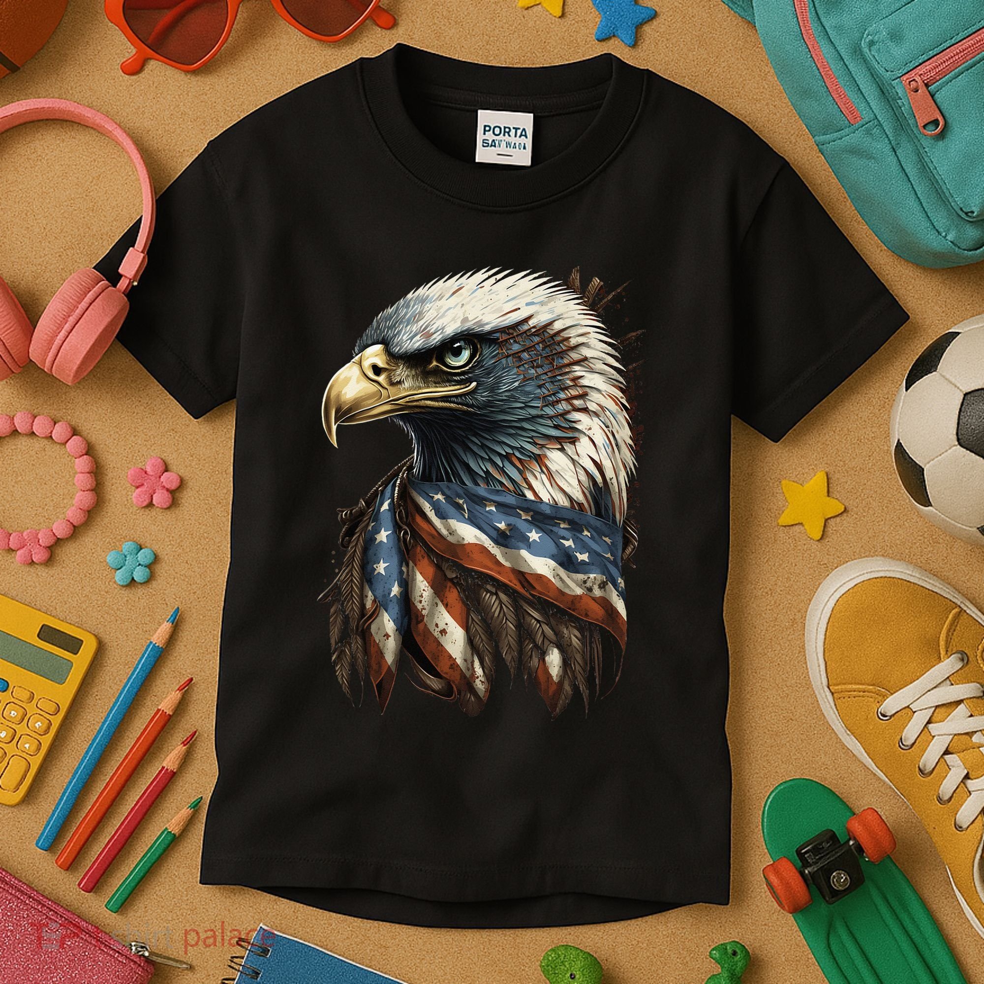 Patriotic Bald Eagle 4th Of JulyMen USA American Flag Kids T-Shirt