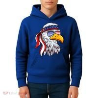 Patriotic Bald Eagle Mullet USA American Flag 4th Of July Kids Hoodie thumb 4