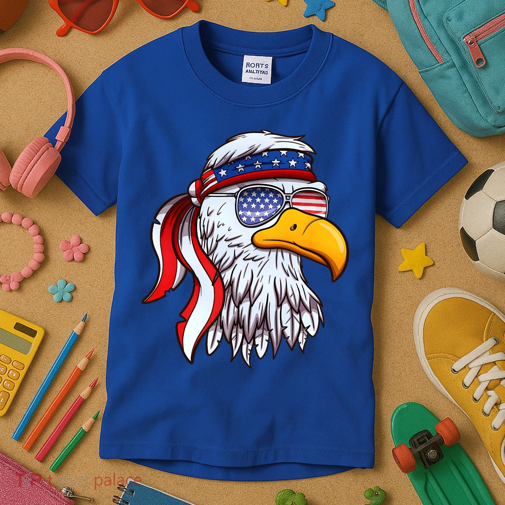 Patriotic Bald Eagle Mullet USA American Flag 4th Of July Kids T-Shirt