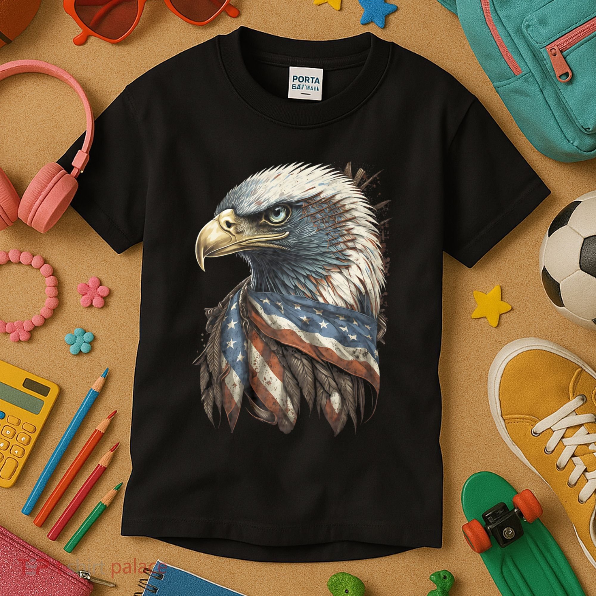 Patriotic Bald Eagle 4th Of July Usa American Flag Kids T-Shirt