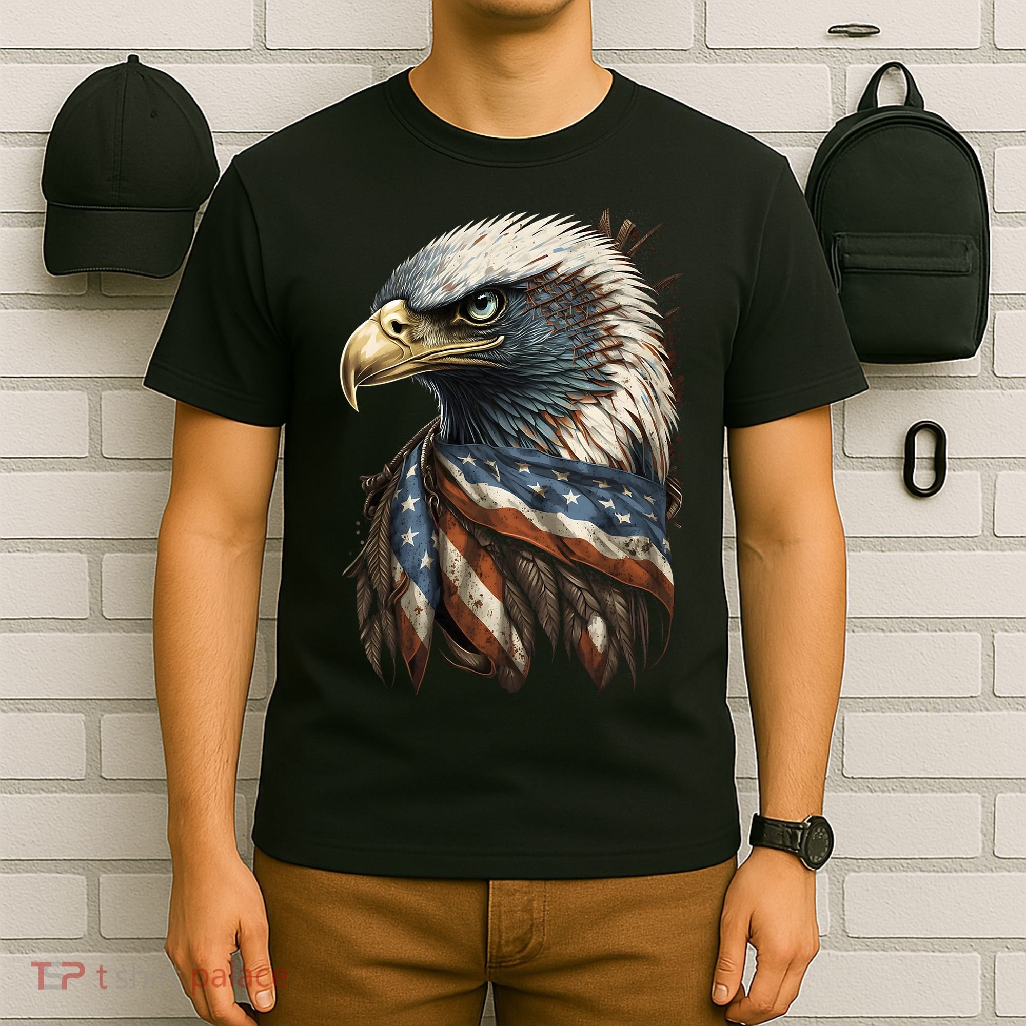Patriotic Bald Eagle 4th Of July Men USA American Flag T-Shirt