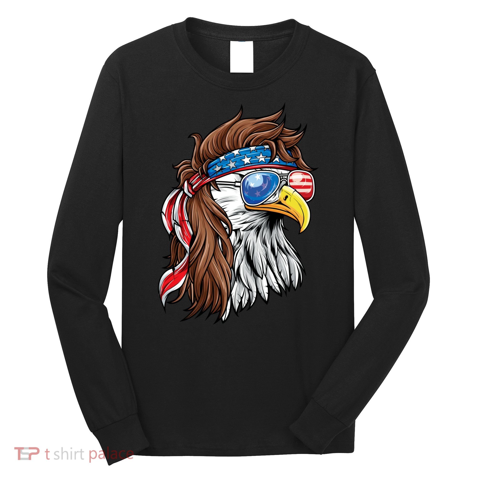 Patriotic Bald Eagle Mullet USA American Flag 4th Of July Long Sleeve Shirt