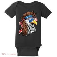 Patriotic Bald Eagle Mullet USA American Flag 4th Of July Baby Bodysuit thumb 0