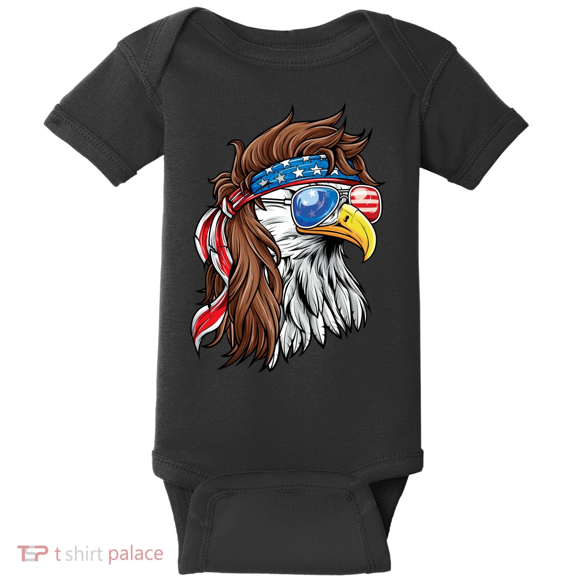 Patriotic Bald Eagle Mullet USA American Flag 4th Of July Baby Bodysuit