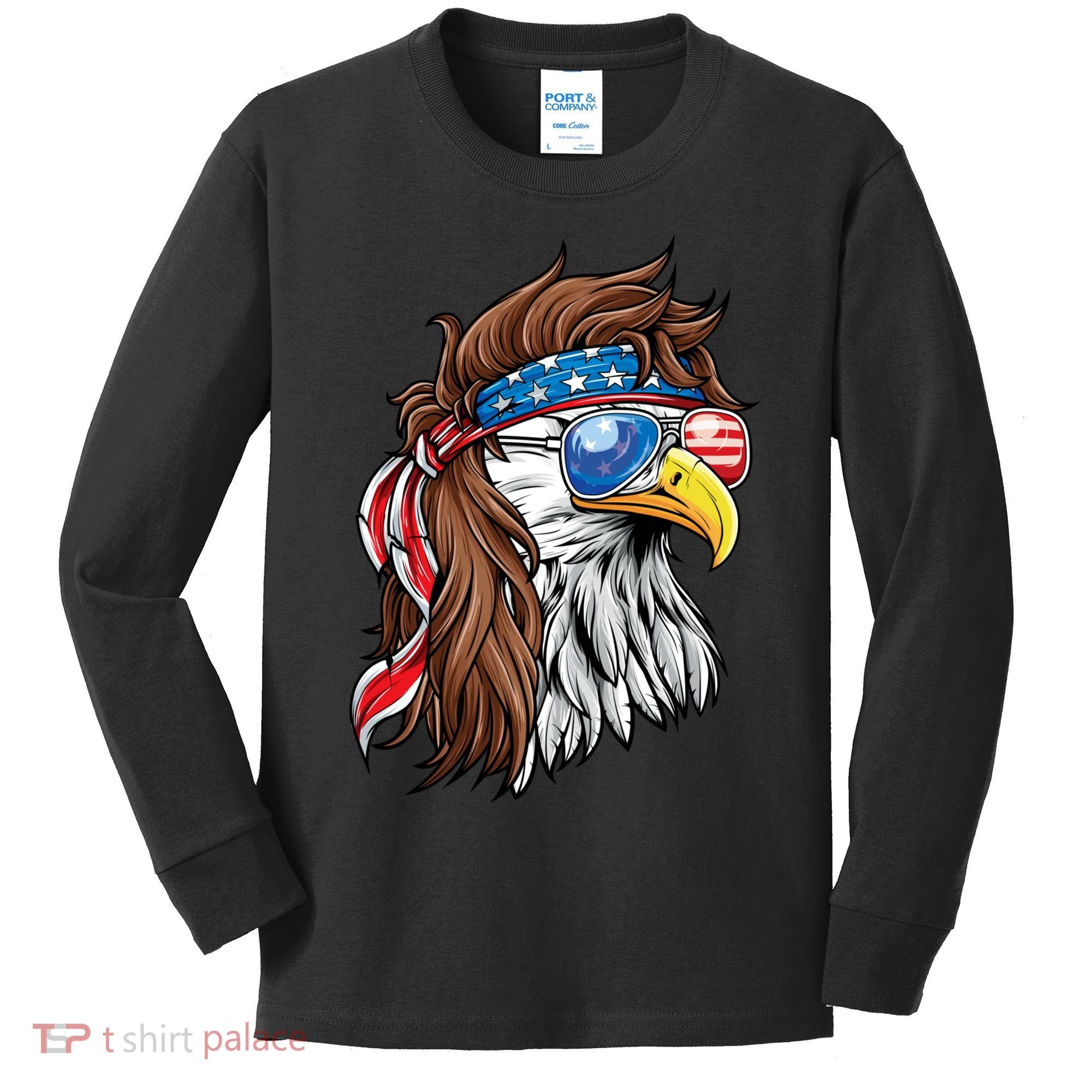 Patriotic Bald Eagle Mullet USA American Flag 4th Of July Kids Long Sleeve Shirt